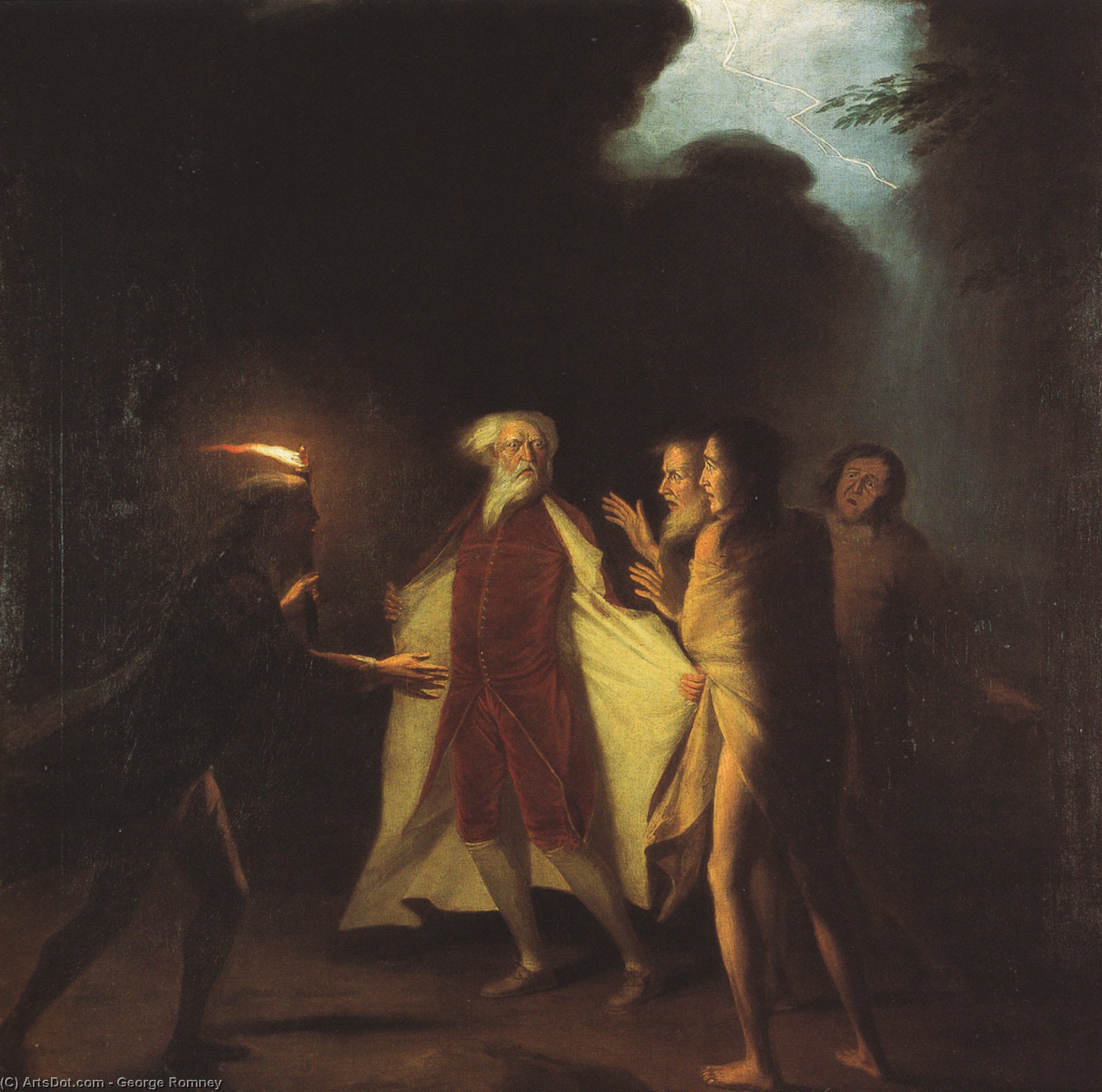 WikiOO.org - Encyclopedia of Fine Arts - Maleri, Artwork George Romney - King Lear in the Tempest Tearing Off his Robes