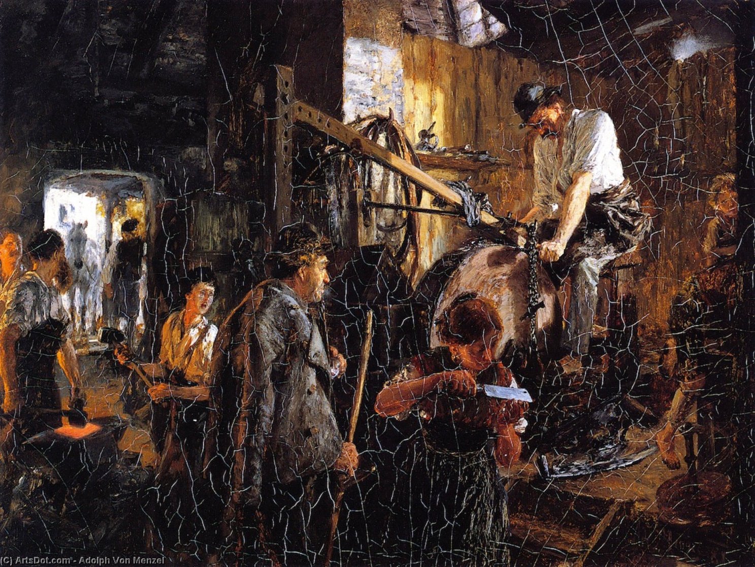Wikioo.org - The Encyclopedia of Fine Arts - Painting, Artwork by Adolph Menzel - Knife-grinder's Workshop in the Hofgastein Smithy
