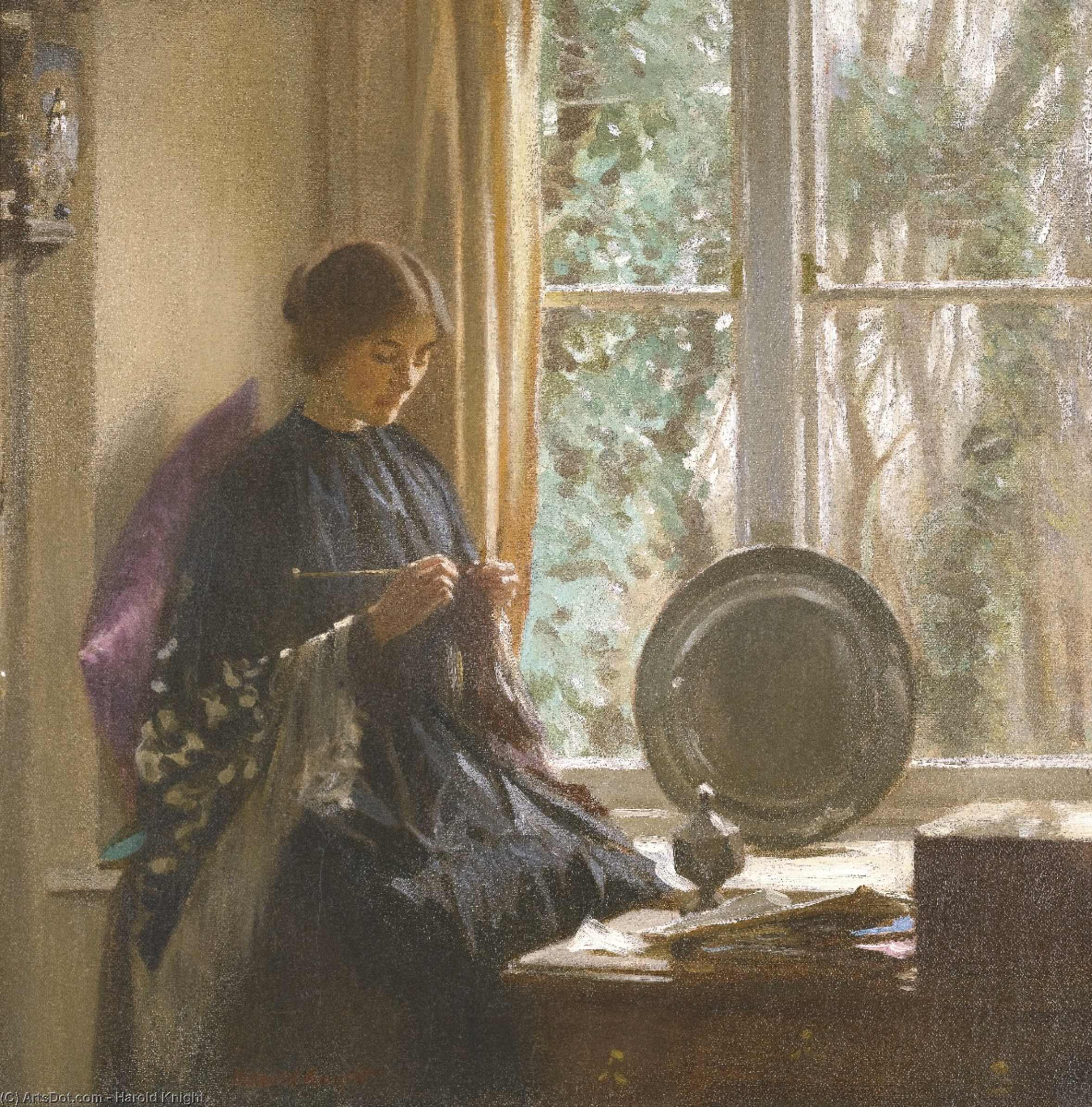 Wikioo.org - The Encyclopedia of Fine Arts - Painting, Artwork by Harold Knight - Knitting