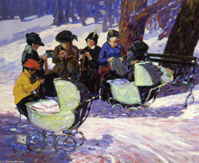 Wikioo.org - The Encyclopedia of Fine Arts - Painting, Artwork by George Benjamin Luks - Knitting for the Soldiers: High Bridge Park