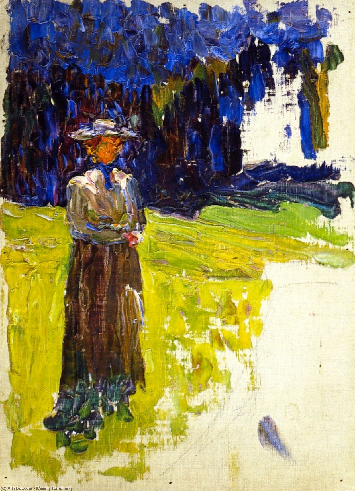 Wikioo.org - Bách khoa toàn thư về mỹ thuật - Vẽ tranh, Tác phẩm nghệ thuật Wassily Kandinsky - Kochel - Lady Standing by the Forest's Edge