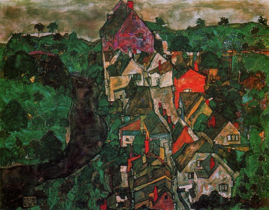 Wikioo.org - The Encyclopedia of Fine Arts - Painting, Artwork by Egon Schiele - Krumau Landscape (also known as Town and River)