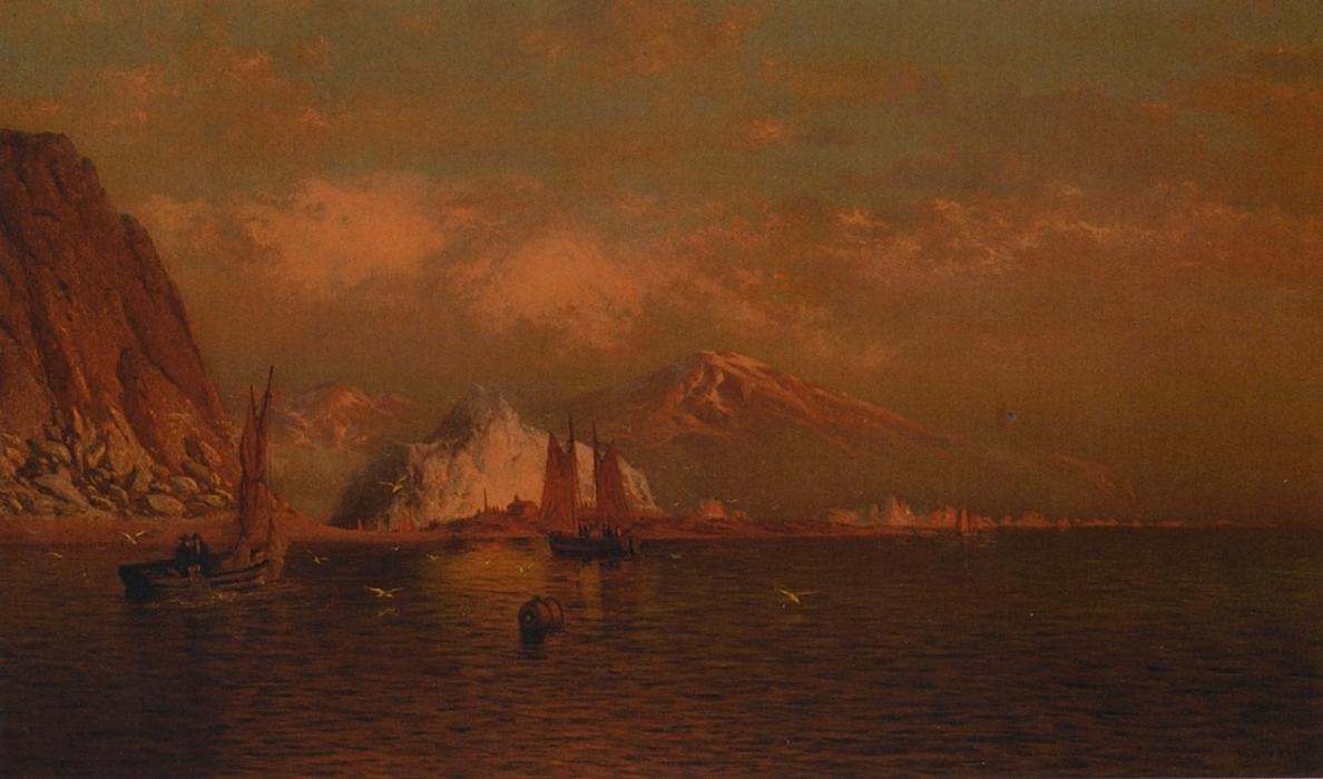 Wikioo.org - The Encyclopedia of Fine Arts - Painting, Artwork by William Bradford - Labrador Mountain and Icebergs by LIght of the Midnight Sun