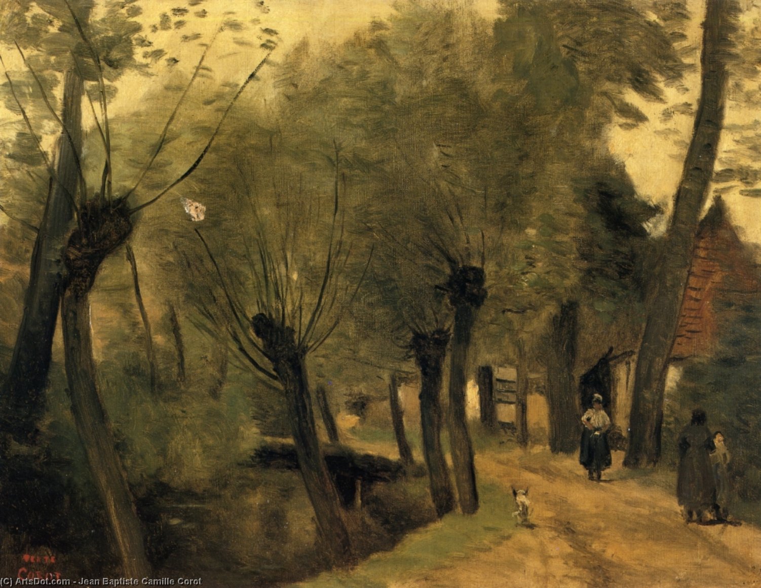 Wikioo.org - The Encyclopedia of Fine Arts - Painting, Artwork by Jean Baptiste Camille Corot - LaBuissiere, near Bethune (pas de Calais): Lane Bordered by Willows