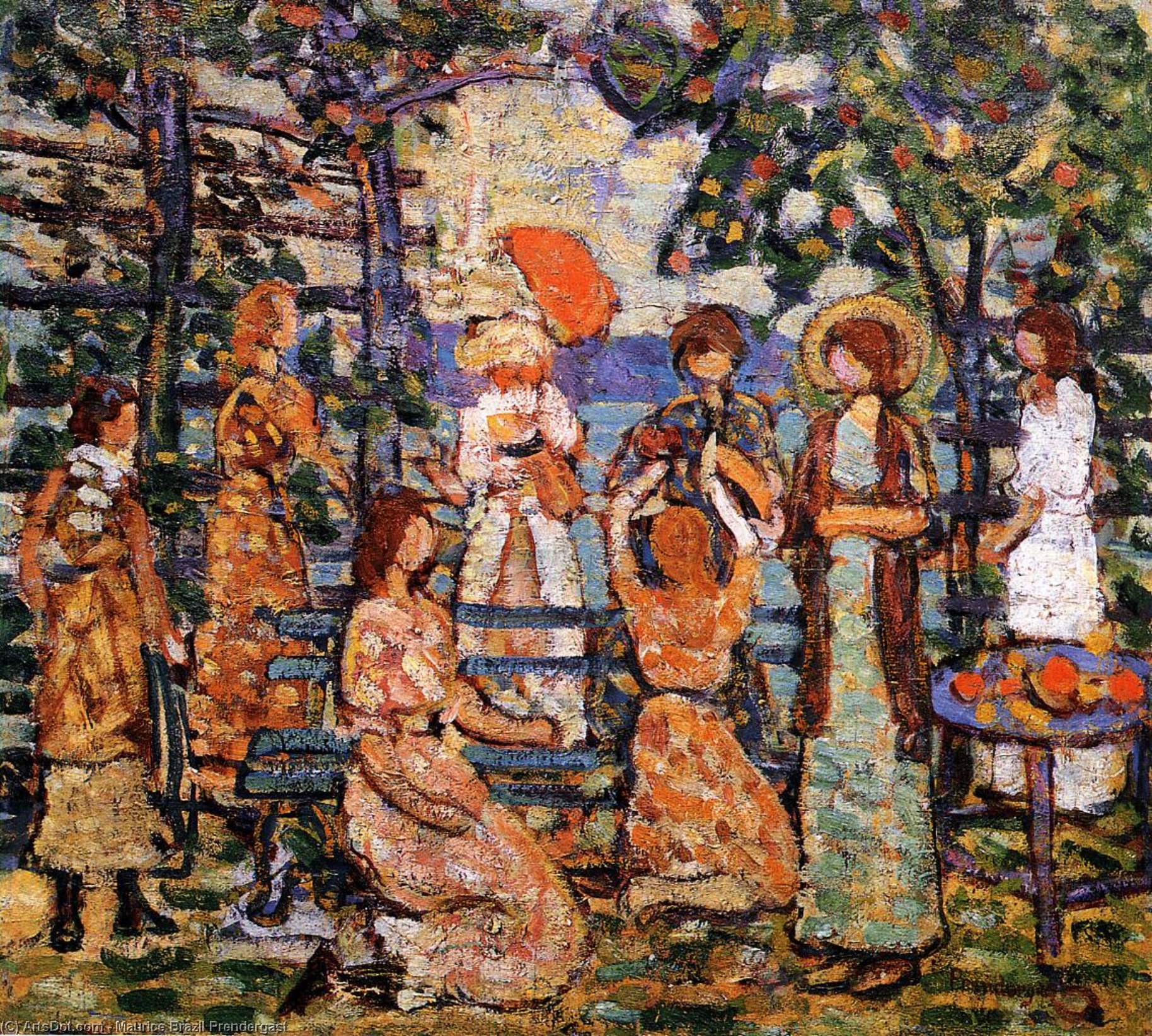 Wikioo.org - The Encyclopedia of Fine Arts - Painting, Artwork by Maurice Brazil Prendergast - Ladies in a Seaside Arbor