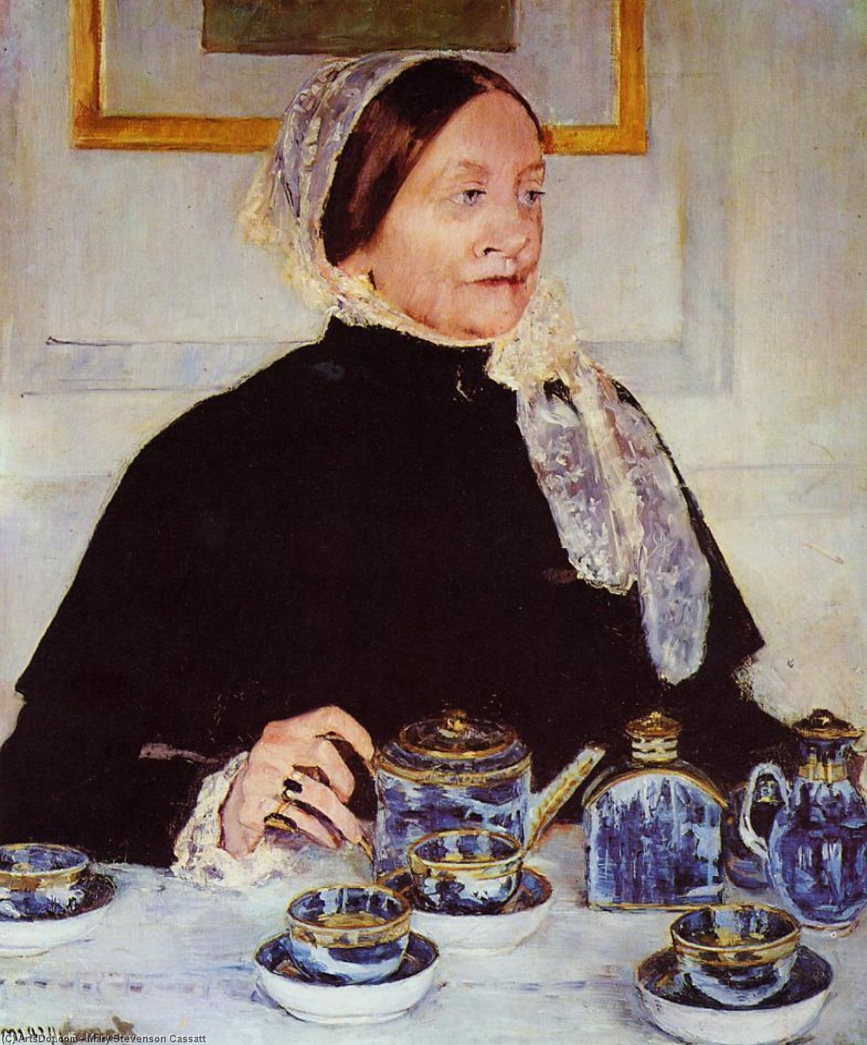 Wikoo.org - موسوعة الفنون الجميلة - اللوحة، العمل الفني Mary Stevenson Cassatt - Lady at the Tea Table