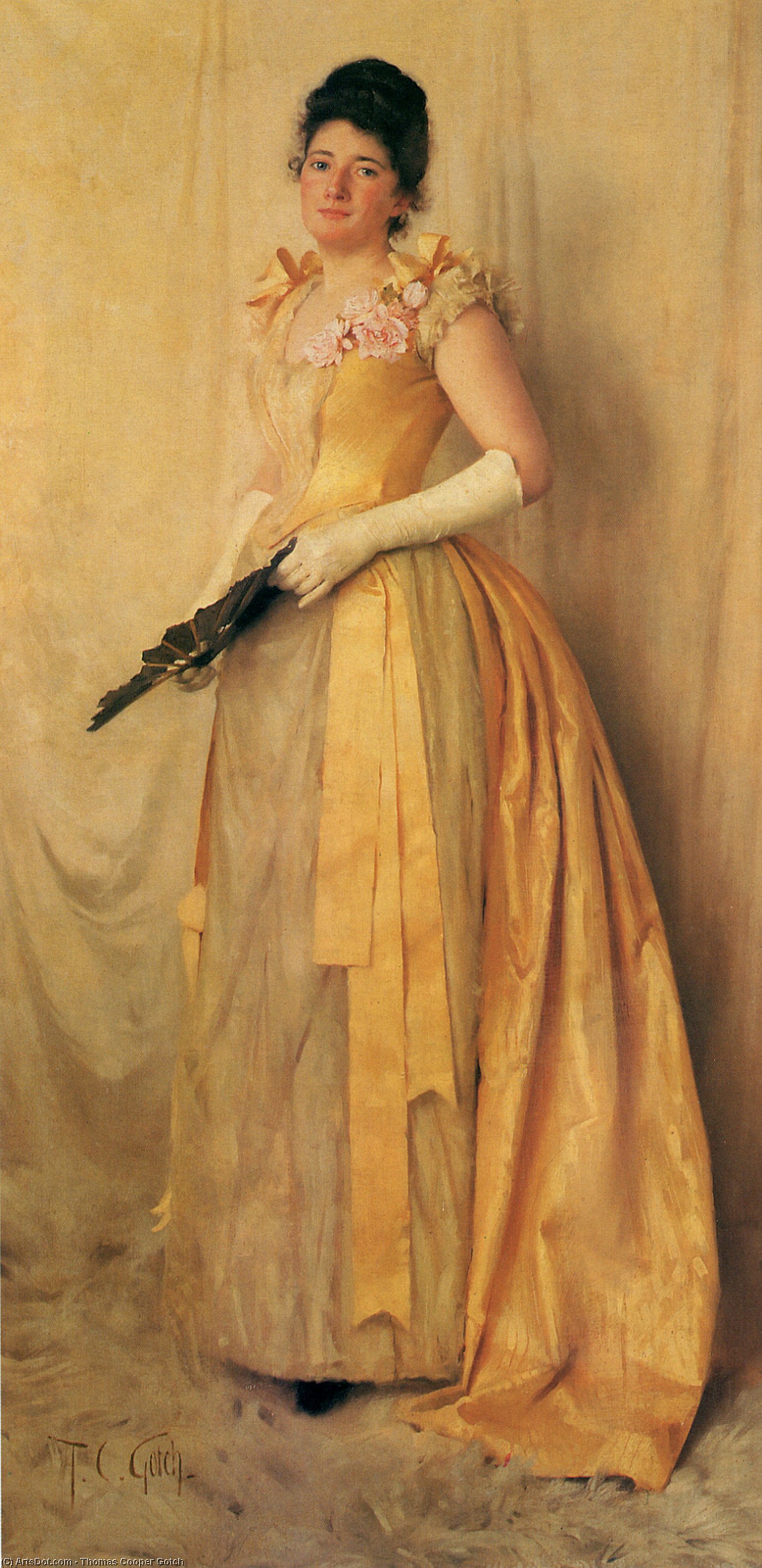 Wikioo.org - The Encyclopedia of Fine Arts - Painting, Artwork by Thomas Cooper Gotch - The Lady in Gold (also known as Portrait of Mrs. John Crooke)