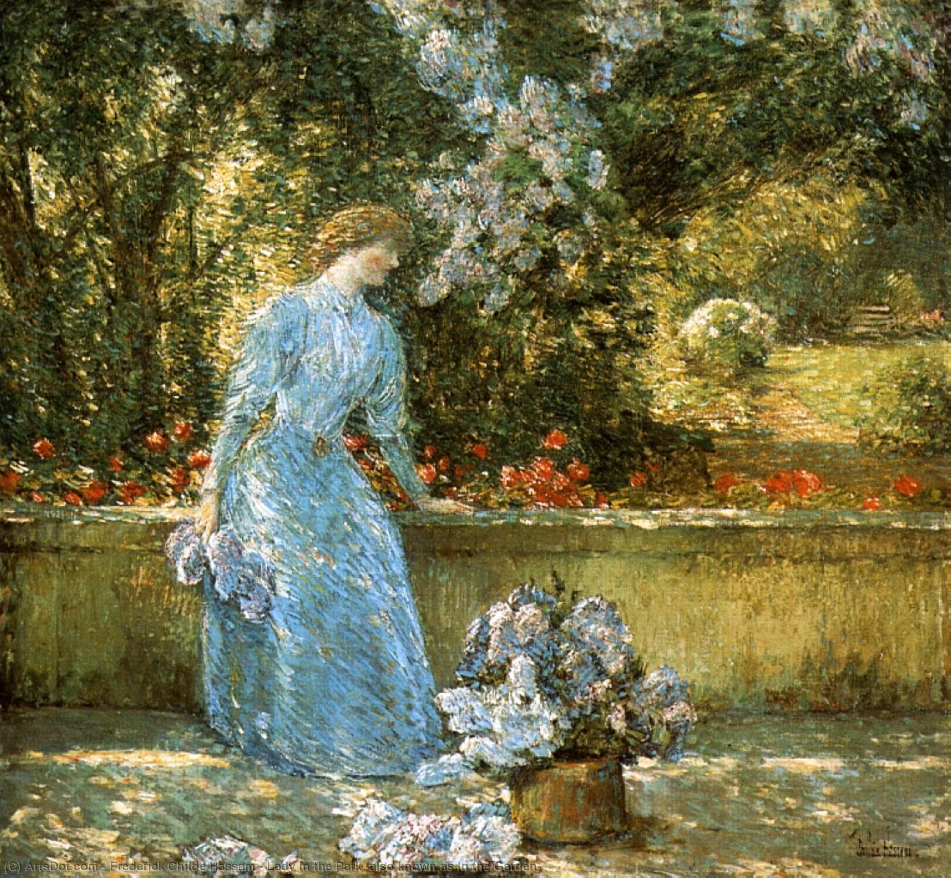 Wikioo.org - The Encyclopedia of Fine Arts - Painting, Artwork by Frederick Childe Hassam - Lady in the Park (also known as In the Garden)