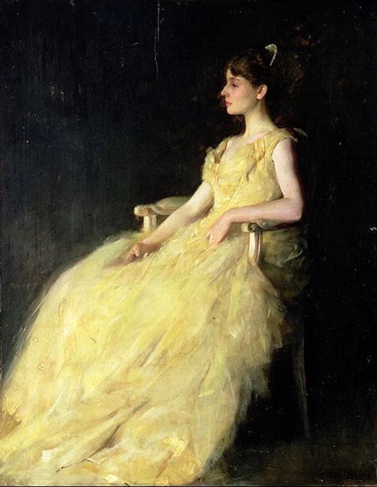 Wikioo.org - The Encyclopedia of Fine Arts - Painting, Artwork by Thomas Wilmer Dewing - Lady in Yellow
