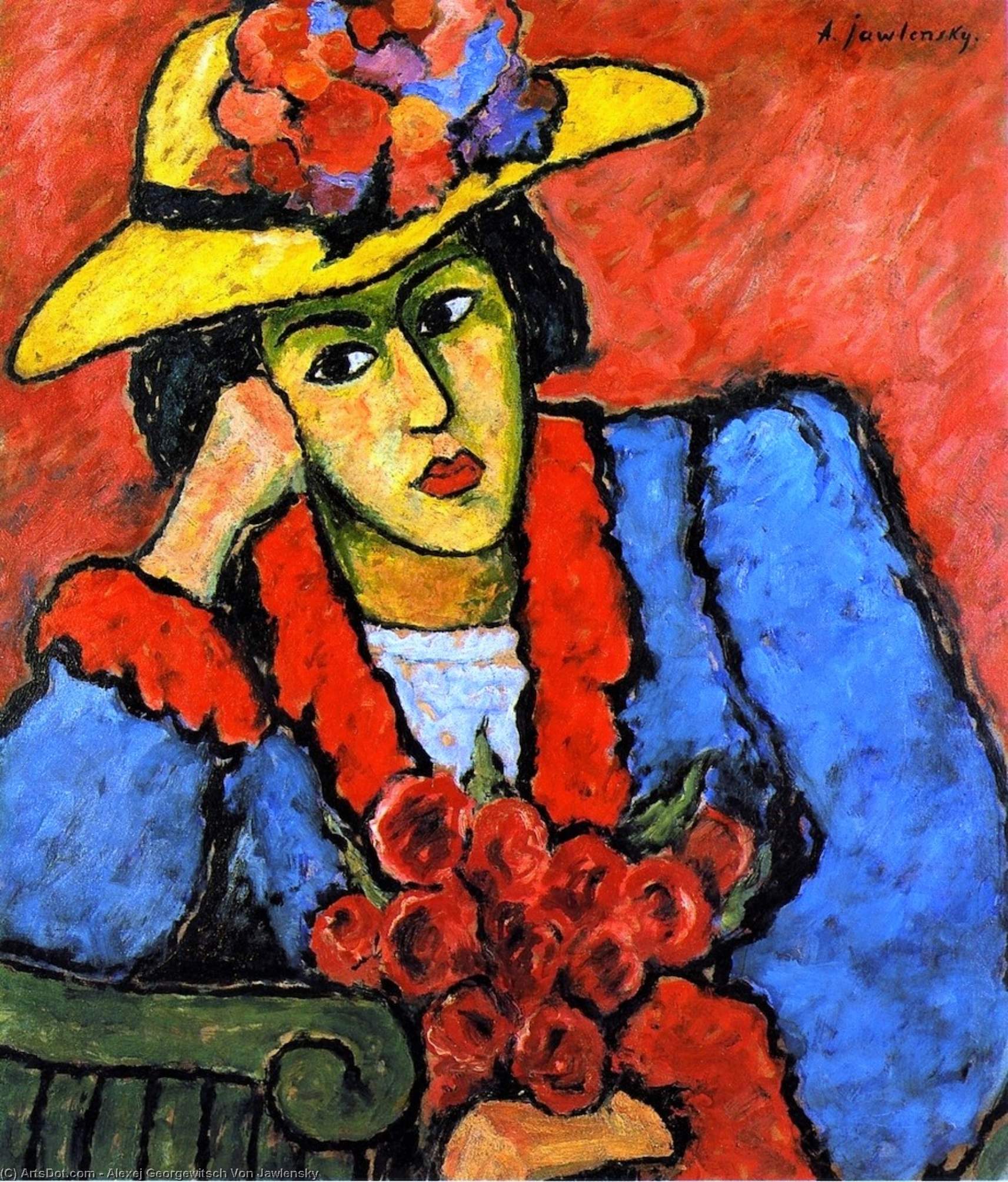 Wikioo.org - The Encyclopedia of Fine Arts - Painting, Artwork by Alexej Georgewitsch Von Jawlensky - Lady in a Yellow Straw Hat