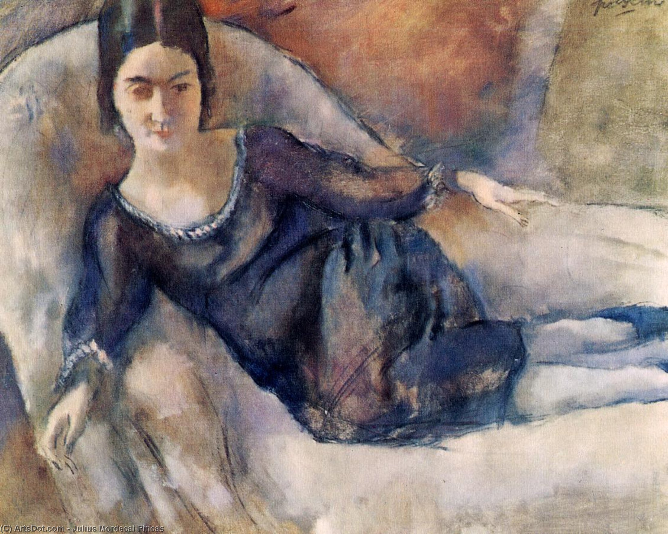 WikiOO.org - Encyclopedia of Fine Arts - Malba, Artwork Julius Mordecai Pincas - Lady on a Sofa