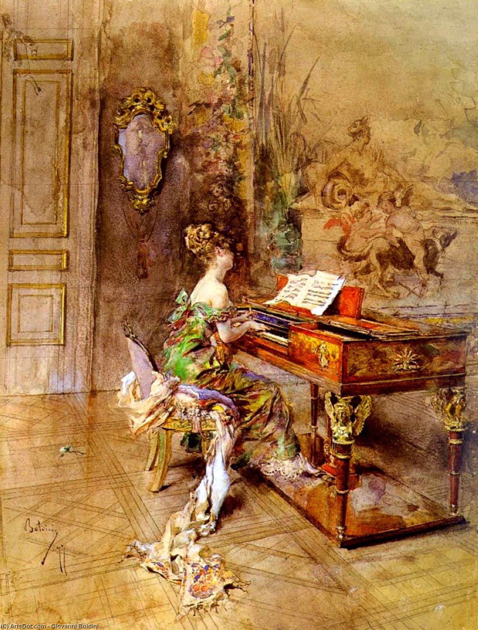 WikiOO.org – 美術百科全書 - 繪畫，作品 Giovanni Boldini - 夫人钢琴家（又称香格里拉Pianista）