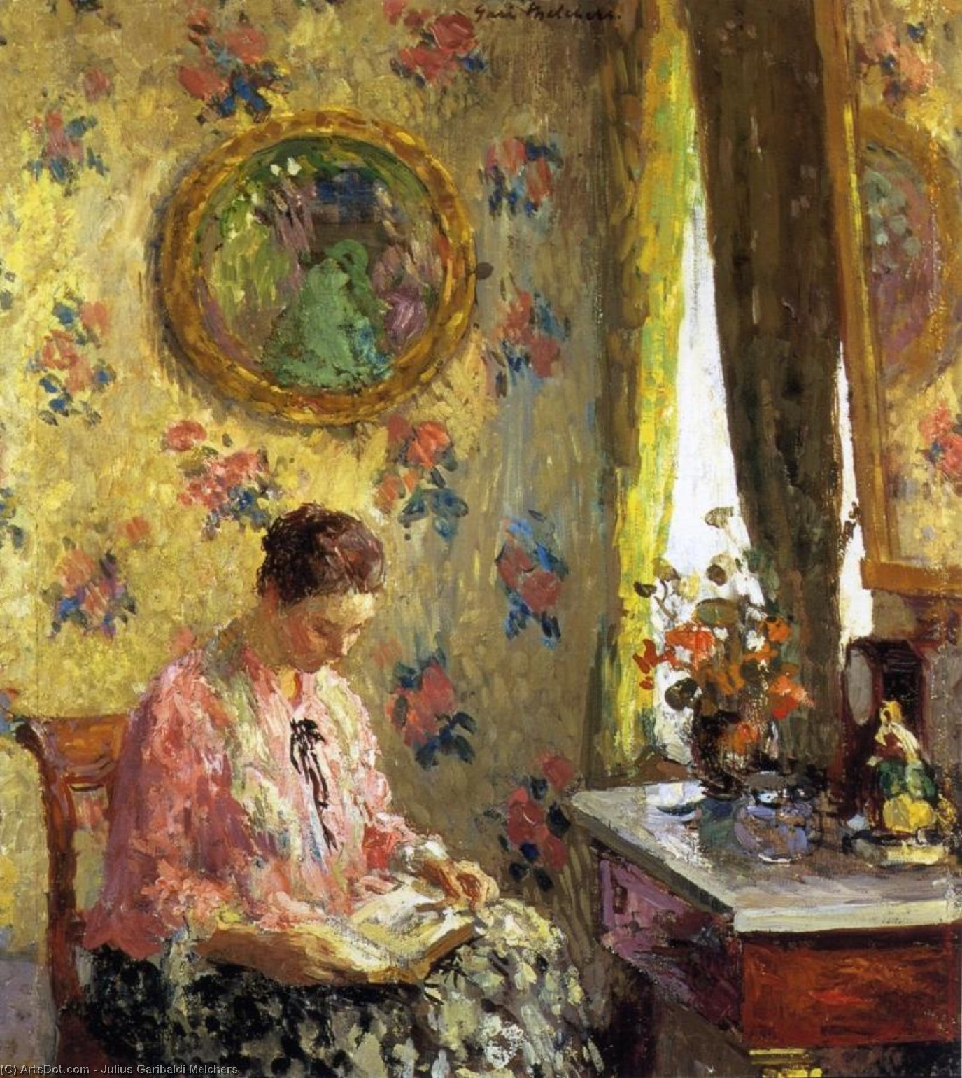 Wikioo.org - The Encyclopedia of Fine Arts - Painting, Artwork by Julius Garibaldi Melchers - Lady Reading