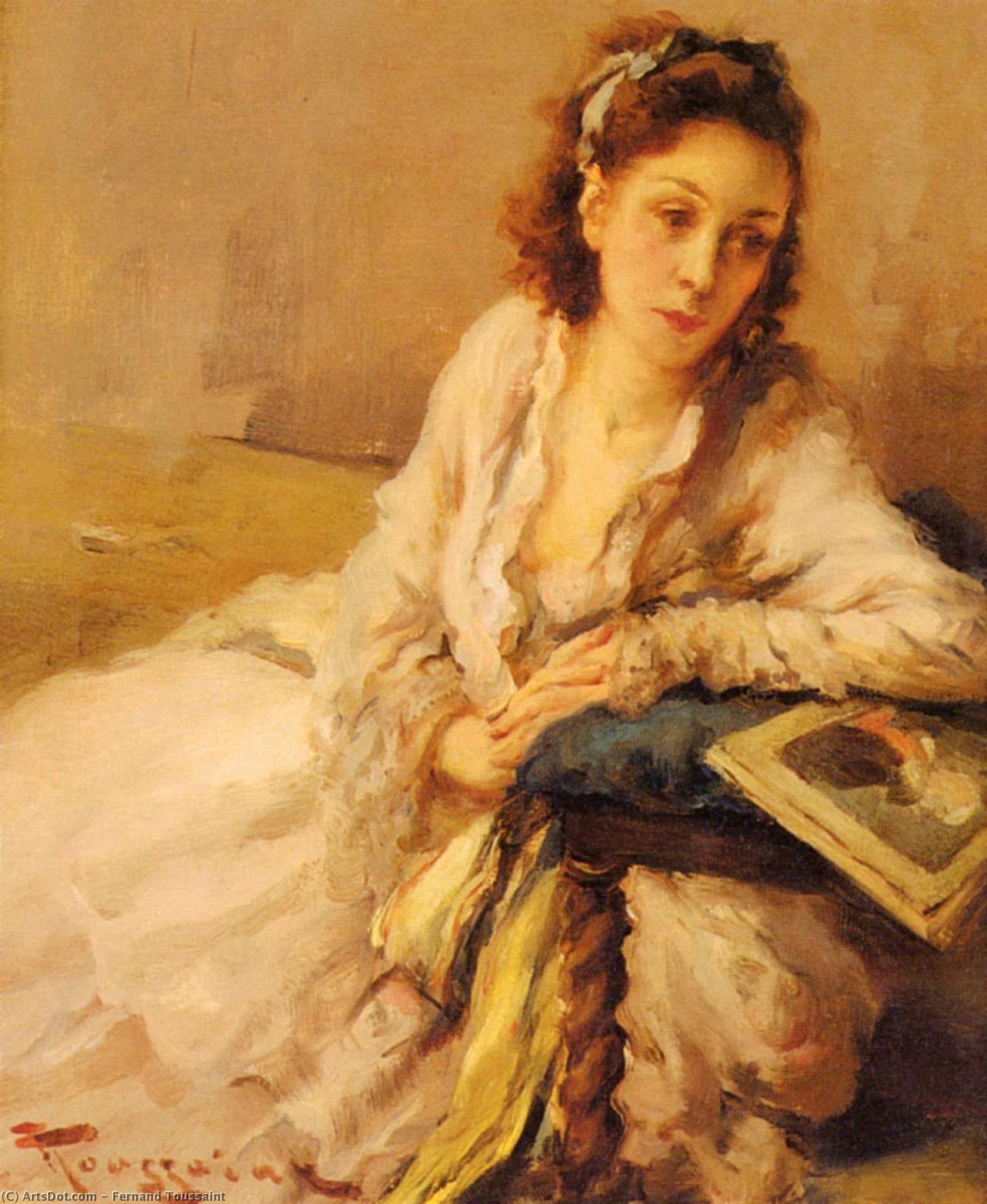 WikiOO.org - Encyclopedia of Fine Arts - Maalaus, taideteos Fernand Toussaint - Lady Resting on a Cushion