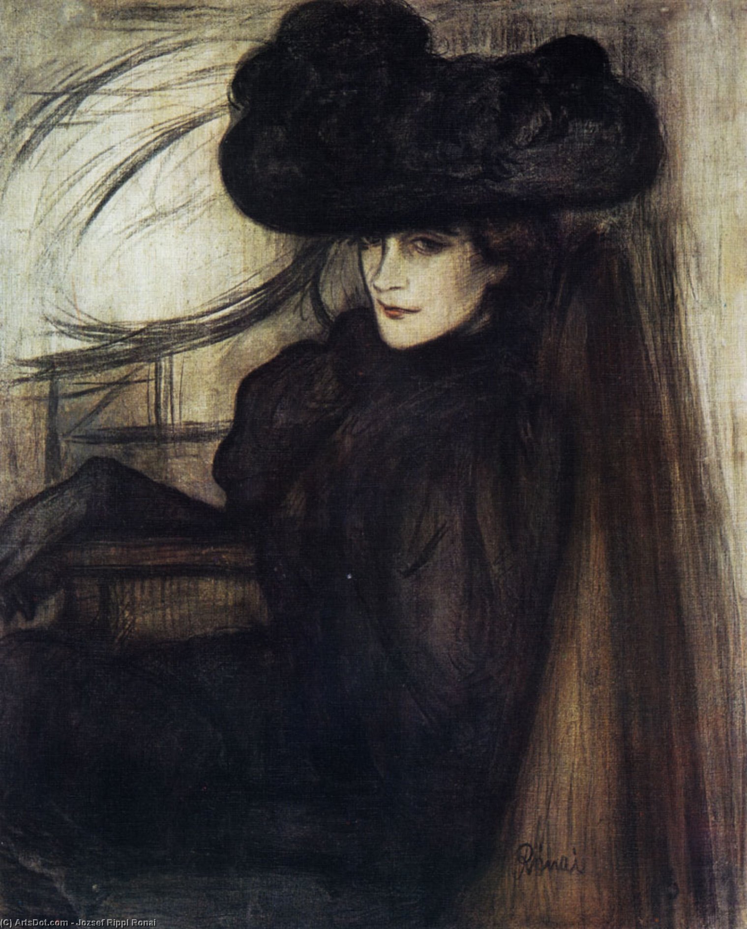 Wikioo.org - The Encyclopedia of Fine Arts - Painting, Artwork by Jozsef Rippl Ronai - Lady with Black Veil