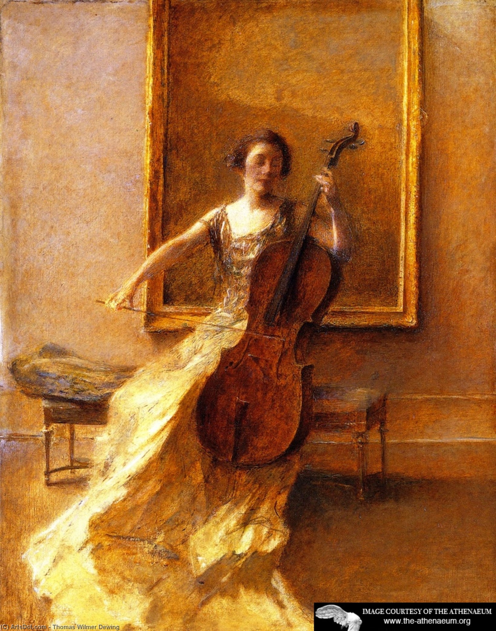 Wikioo.org - The Encyclopedia of Fine Arts - Painting, Artwork by Thomas Wilmer Dewing - Lady with a Cello