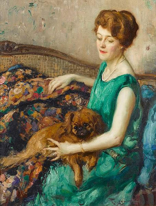 Wikioo.org – L'Enciclopedia delle Belle Arti - Pittura, Opere di Fernand Toussaint - signora con una cane