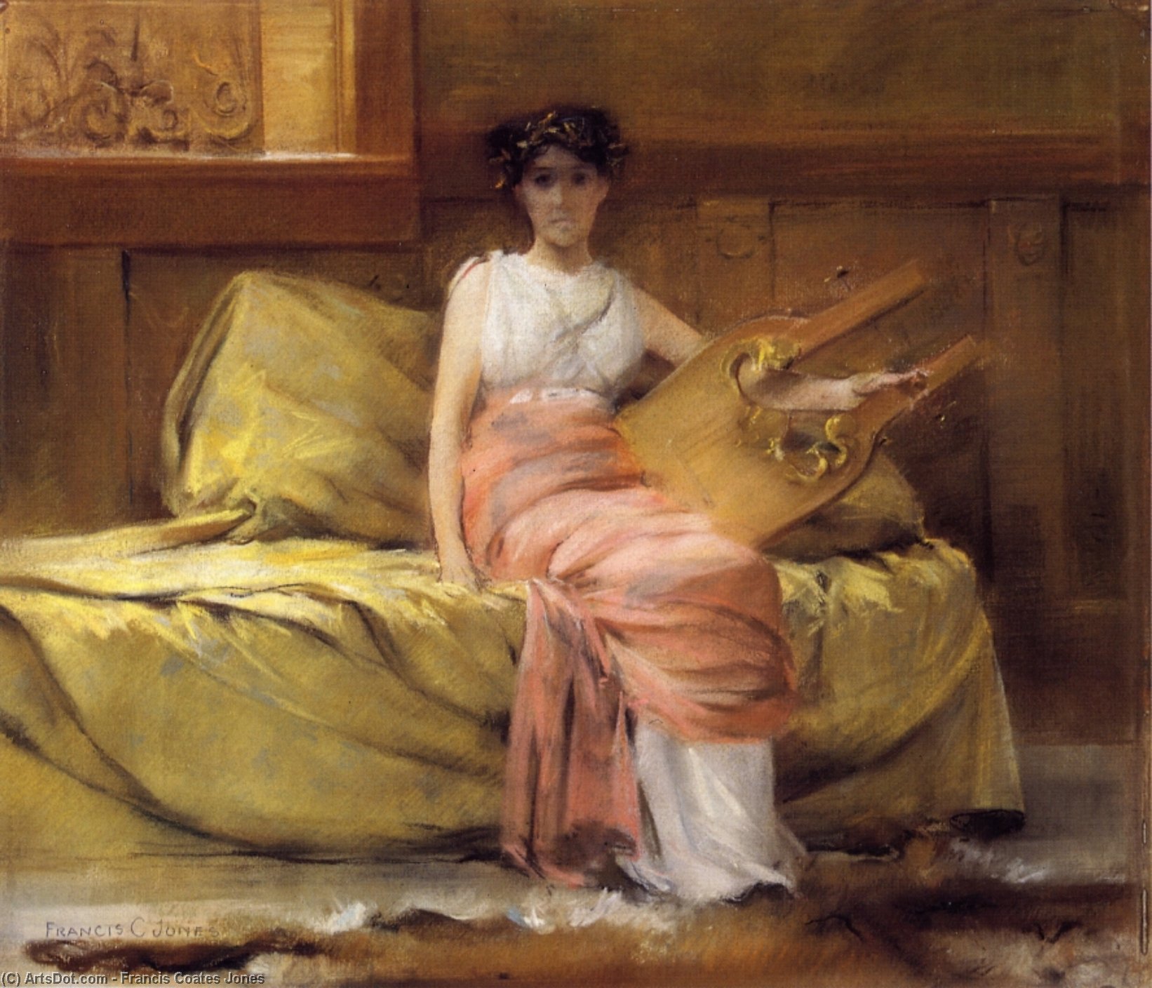 Wikioo.org – La Enciclopedia de las Bellas Artes - Pintura, Obras de arte de Francis Coates Jones - Señora con un Lyre