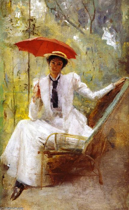 Wikioo.org - The Encyclopedia of Fine Arts - Painting, Artwork by Thomas William Roberts - Lady with a Parasol