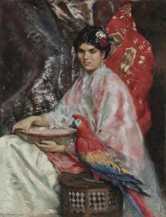WikiOO.org - Encyclopedia of Fine Arts - Schilderen, Artwork Julius Leblanc Stewart - Lady with a Parrot