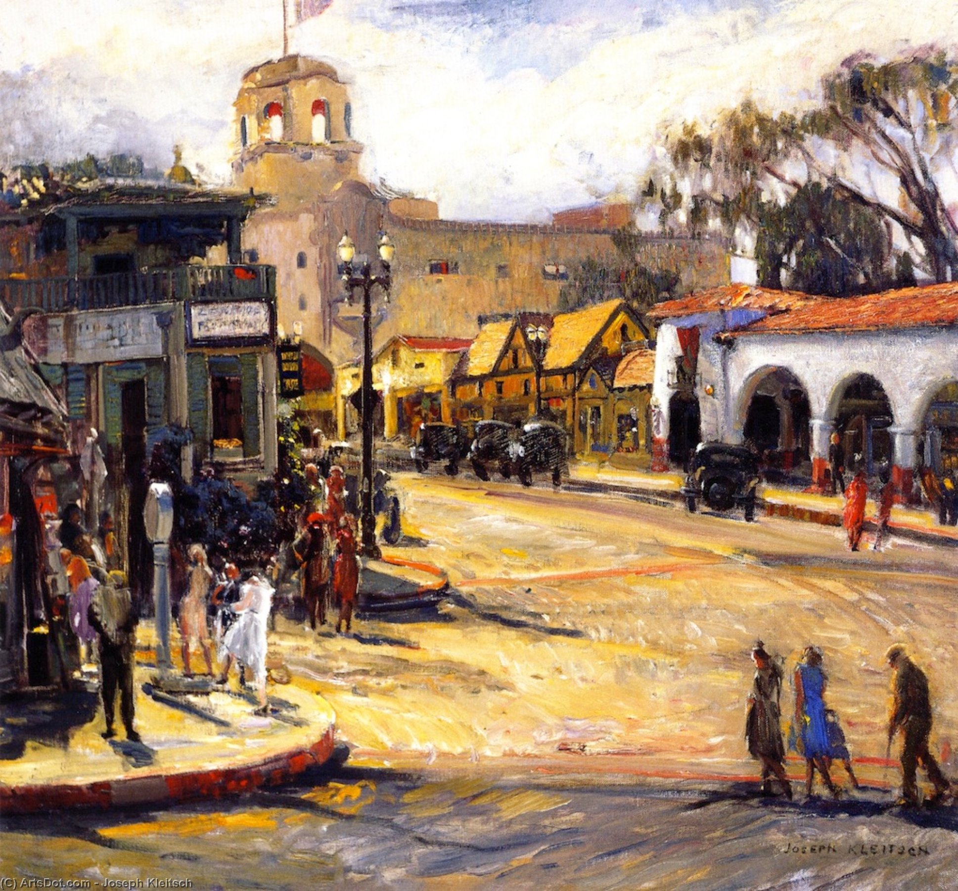 Wikioo.org - The Encyclopedia of Fine Arts - Painting, Artwork by Joseph Kleitsch - Laguna Avenue and Hotel Laguna