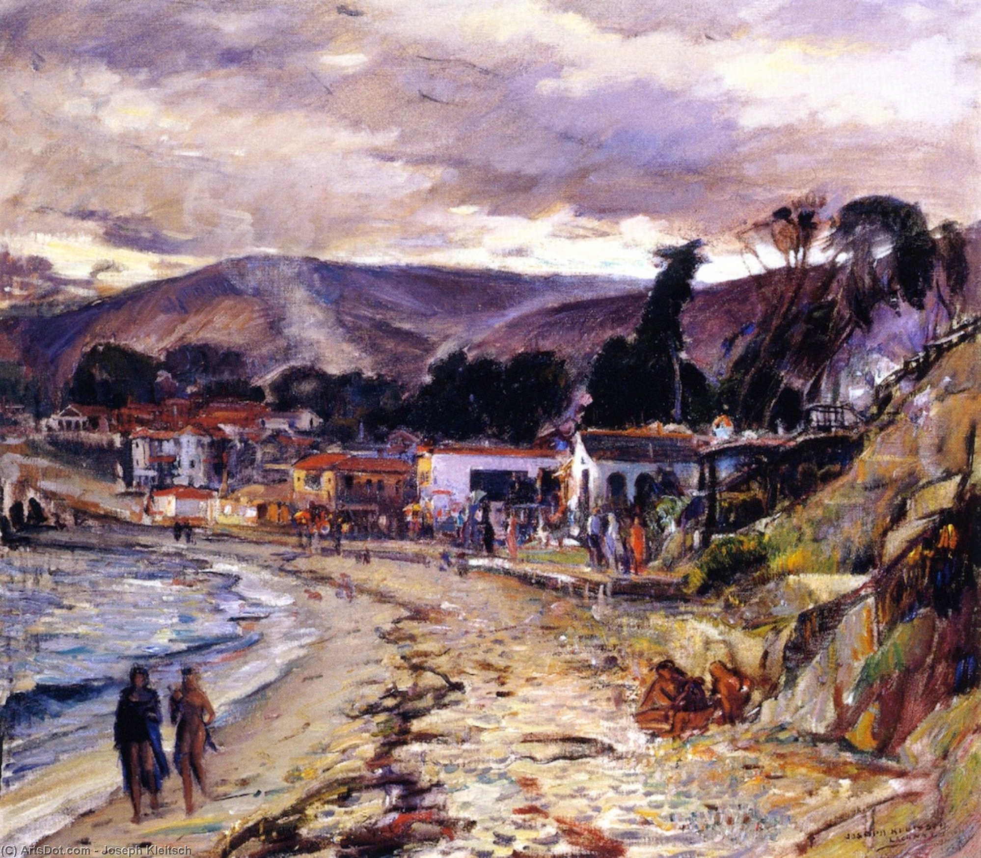 WikiOO.org - Εγκυκλοπαίδεια Καλών Τεχνών - Ζωγραφική, έργα τέχνης Joseph Kleitsch - Laguna on a Cloudy Day (also known as Main Beach)
