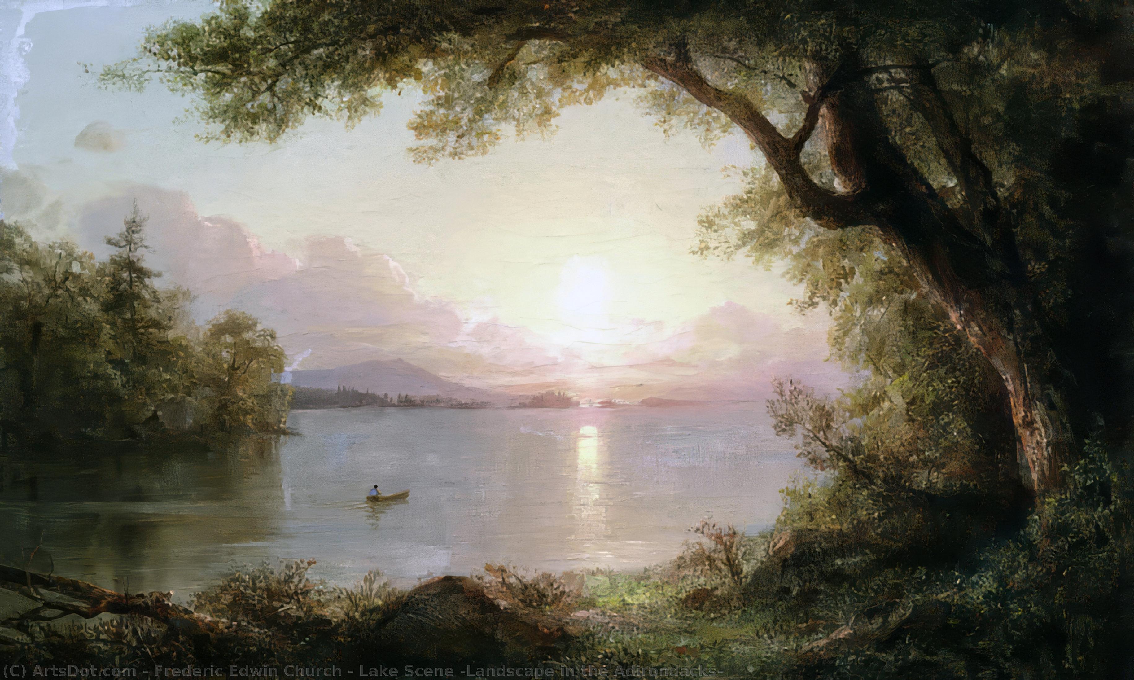 Wikioo.org - The Encyclopedia of Fine Arts - Painting, Artwork by Frederic Edwin Church - Lake Scene (also known as Landscape in the Adirondacks)