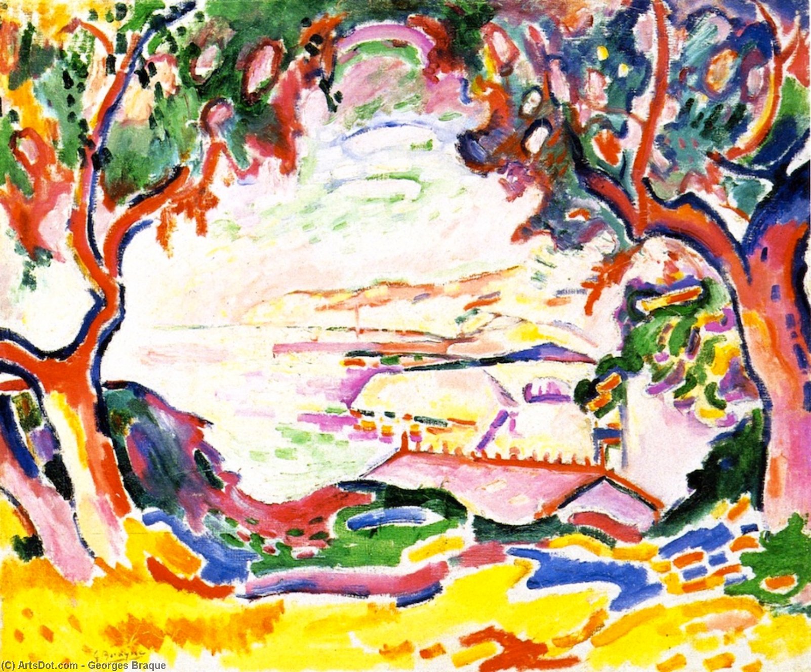 Wikoo.org - موسوعة الفنون الجميلة - اللوحة، العمل الفني Georges Braque - Landscape at L'Estaque