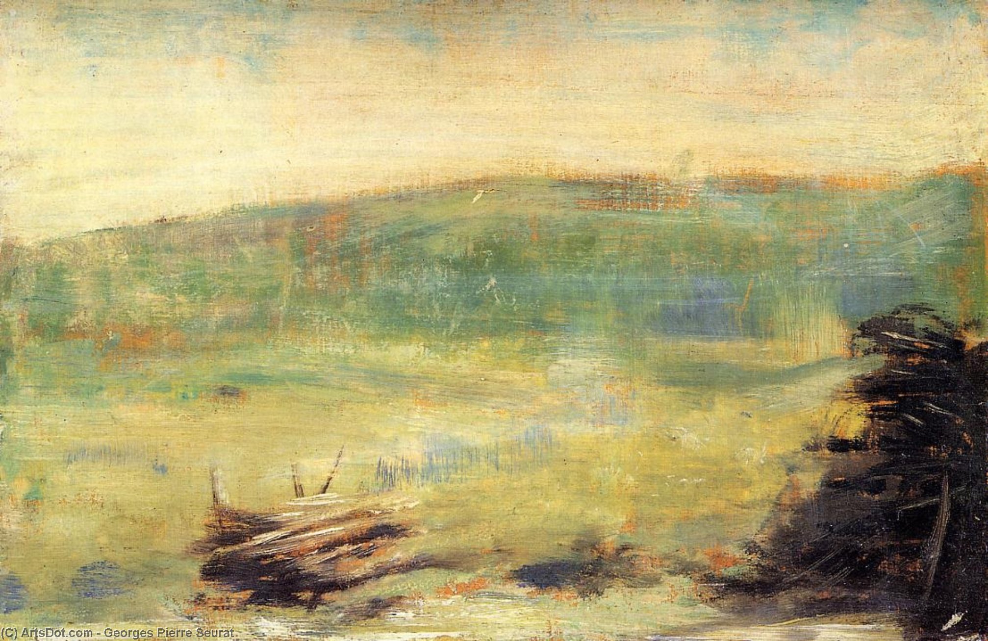 WikiOO.org - Güzel Sanatlar Ansiklopedisi - Resim, Resimler Georges Pierre Seurat - Landscape at Saint-Ouen
