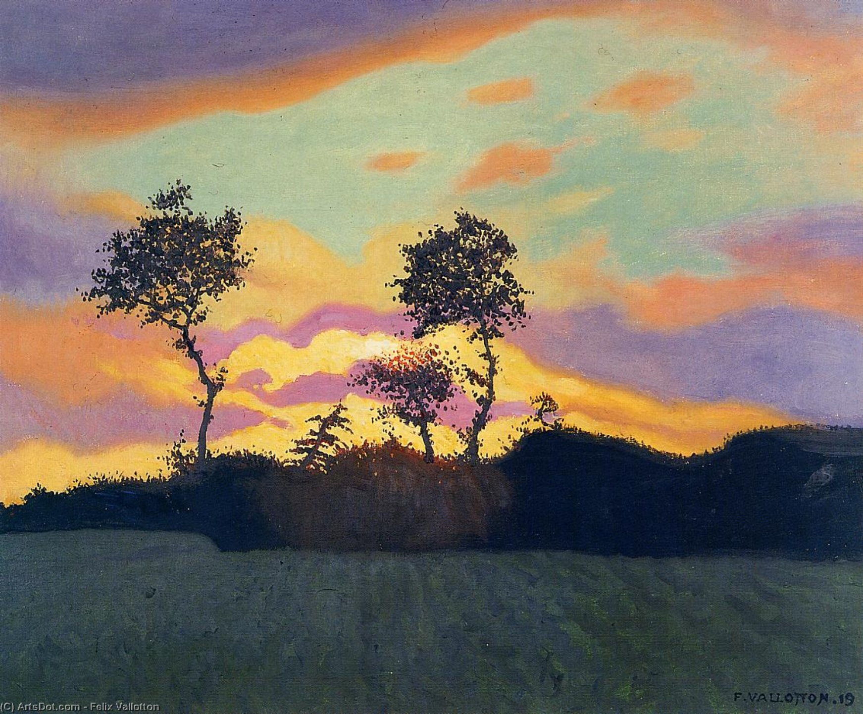 Wikioo.org - The Encyclopedia of Fine Arts - Painting, Artwork by Felix Vallotton - Landscape at Sunset