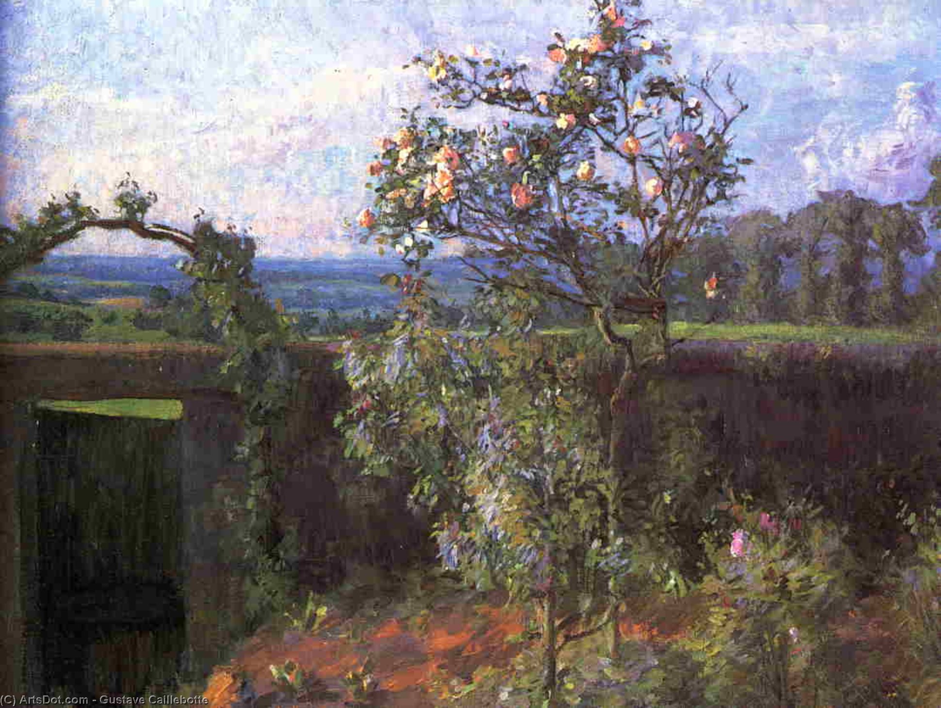 Wikioo.org - The Encyclopedia of Fine Arts - Painting, Artwork by Gustave Caillebotte - Landscape near Yerres (also known as View of the Yerres Valley and the Garden of the Artist's Family Property)