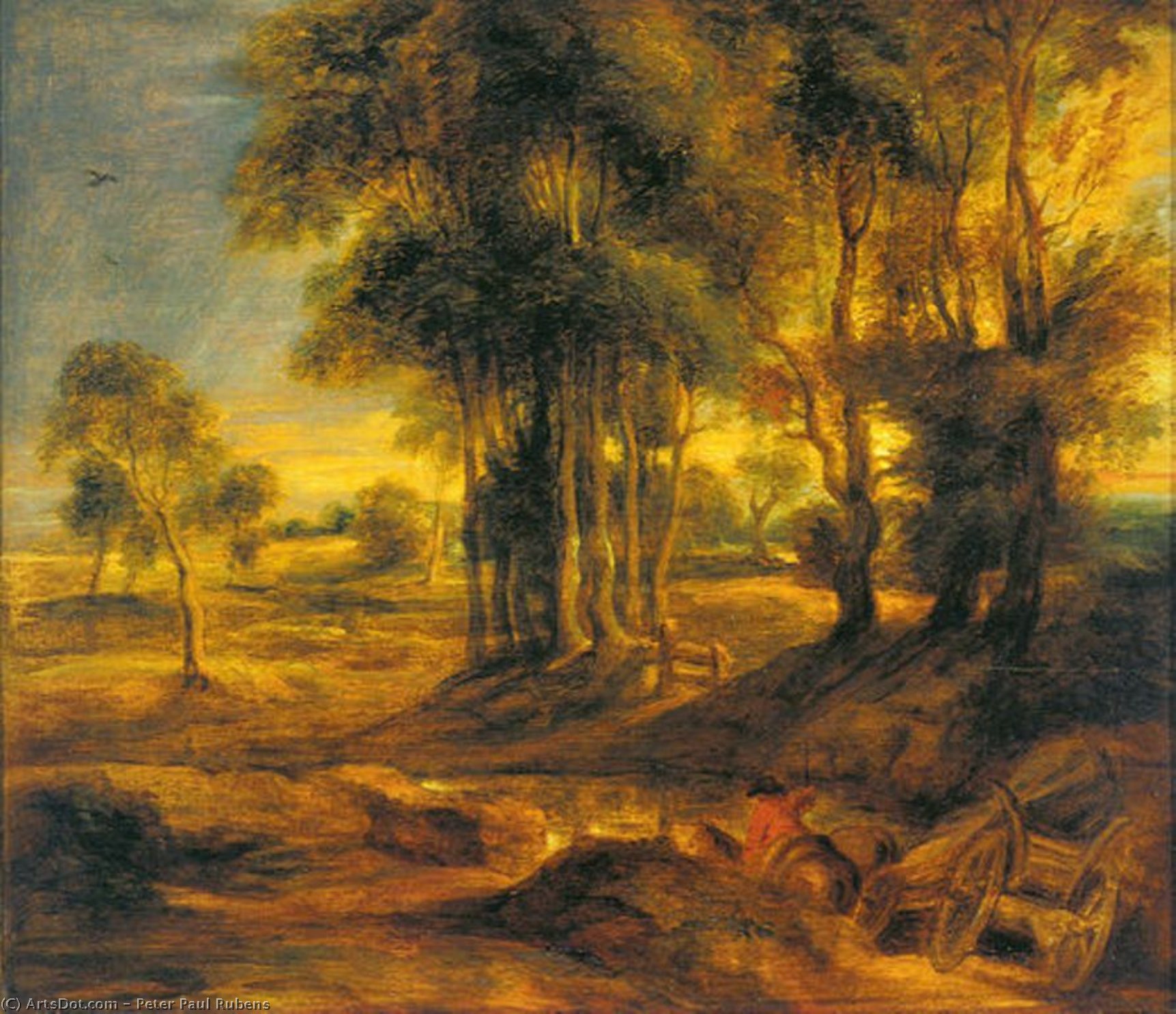 WikiOO.org - Enciclopédia das Belas Artes - Pintura, Arte por Peter Paul Rubens - Landscape with the Carriage at the Sunset