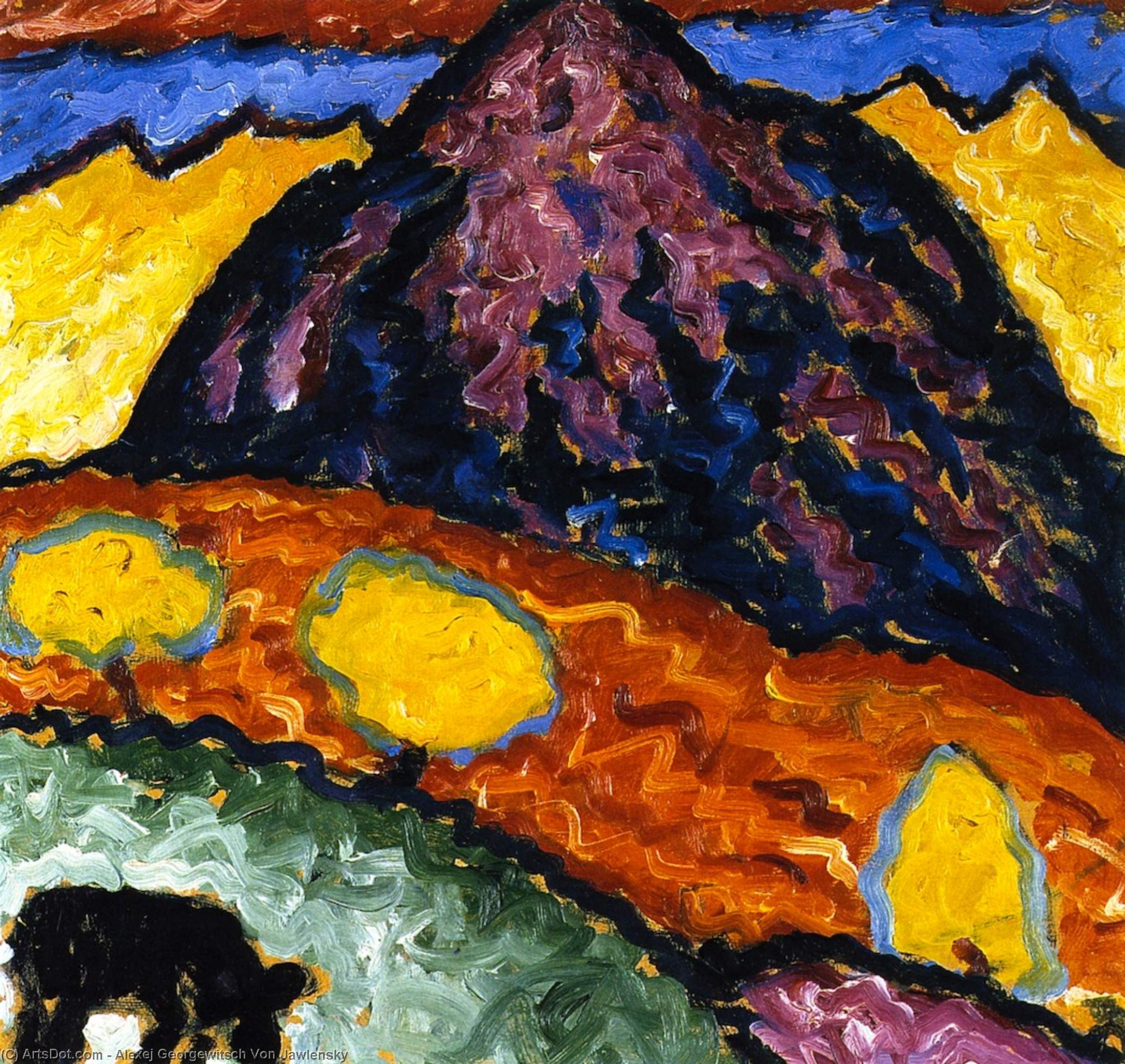 Wikioo.org - The Encyclopedia of Fine Arts - Painting, Artwork by Alexej Georgewitsch Von Jawlensky - Landscape with Cow