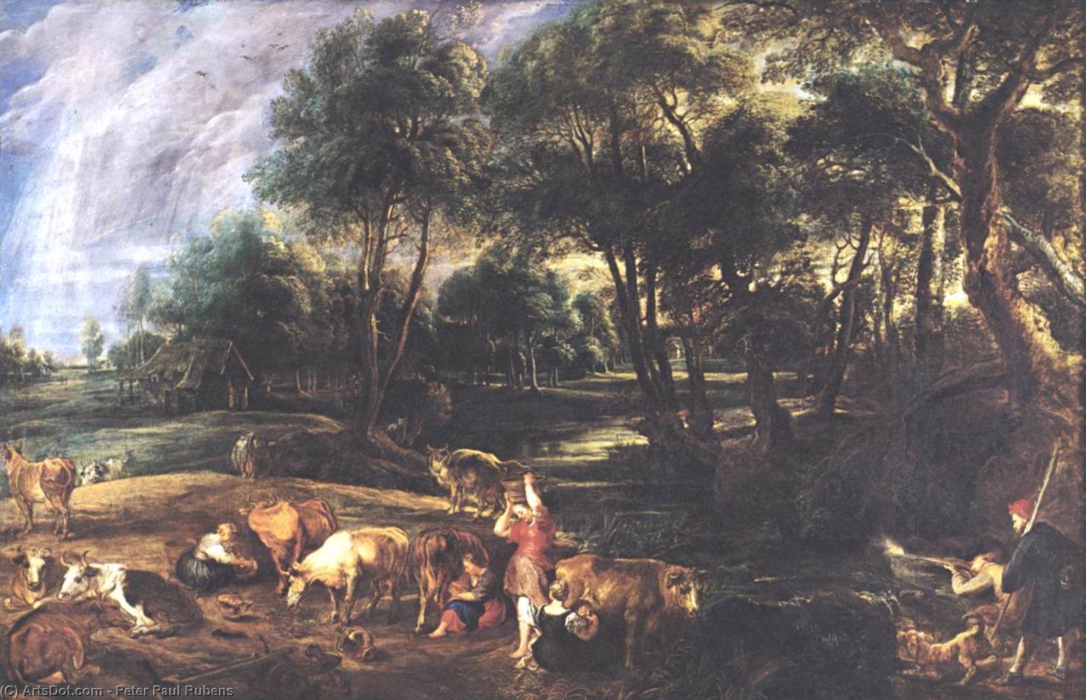 Wikioo.org - The Encyclopedia of Fine Arts - Painting, Artwork by Peter Paul Rubens - Landscape with Cows and Wildfowlers