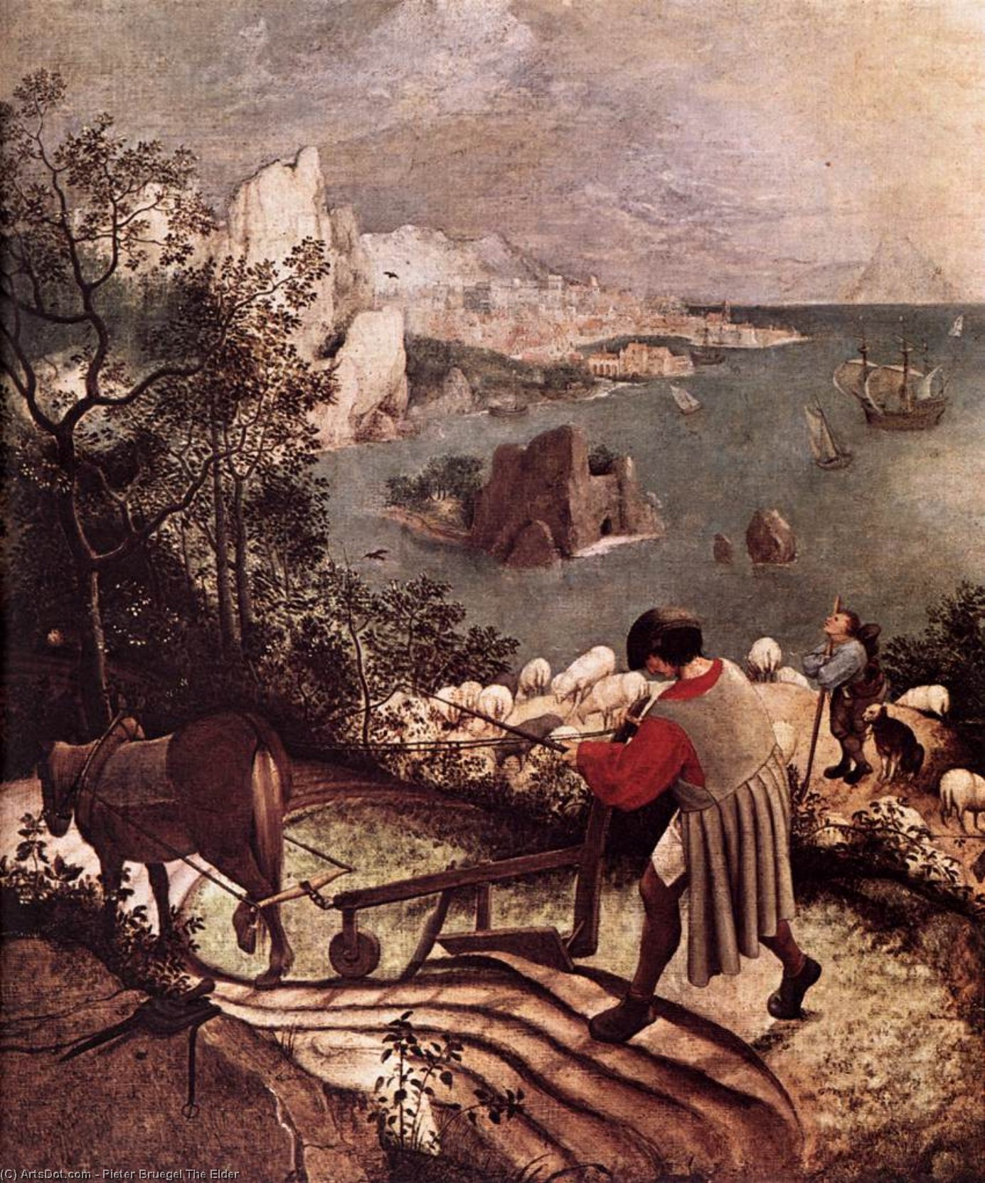WikiOO.org – 美術百科全書 - 繪畫，作品 Pieter Bruegel The Elder - 伊卡洛斯陷落的风景 ( 详情 )