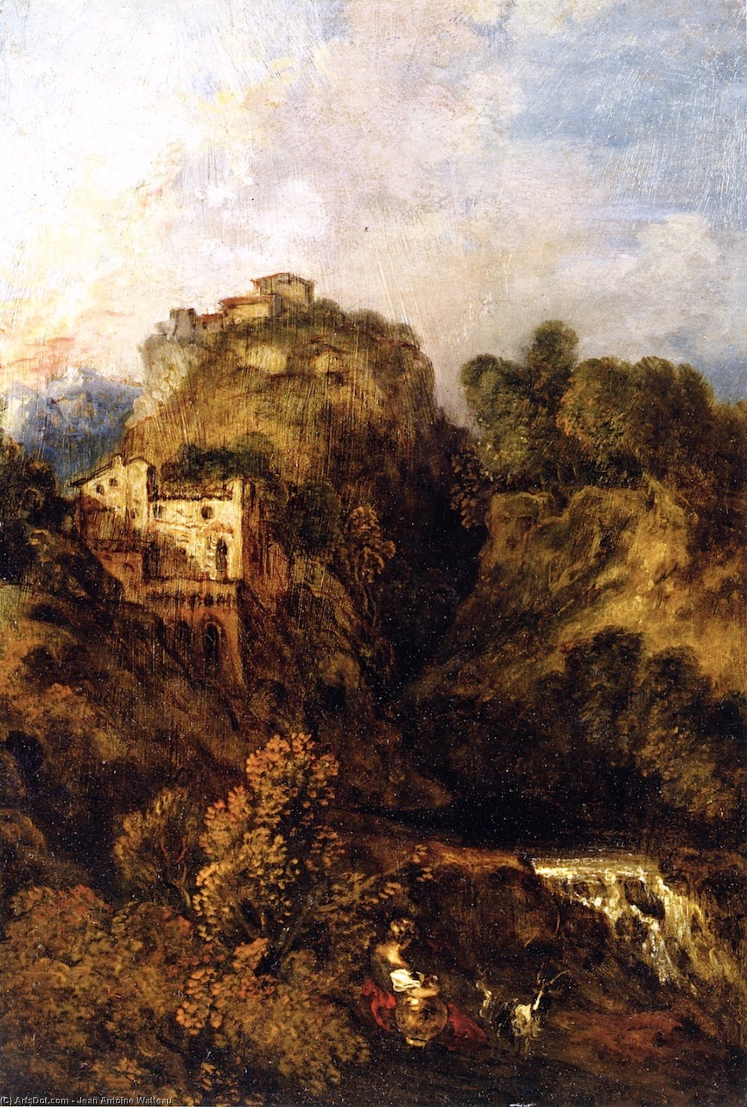 WikiOO.org - 백과 사전 - 회화, 삽화 Jean Antoine Watteau - Landscape with Goat