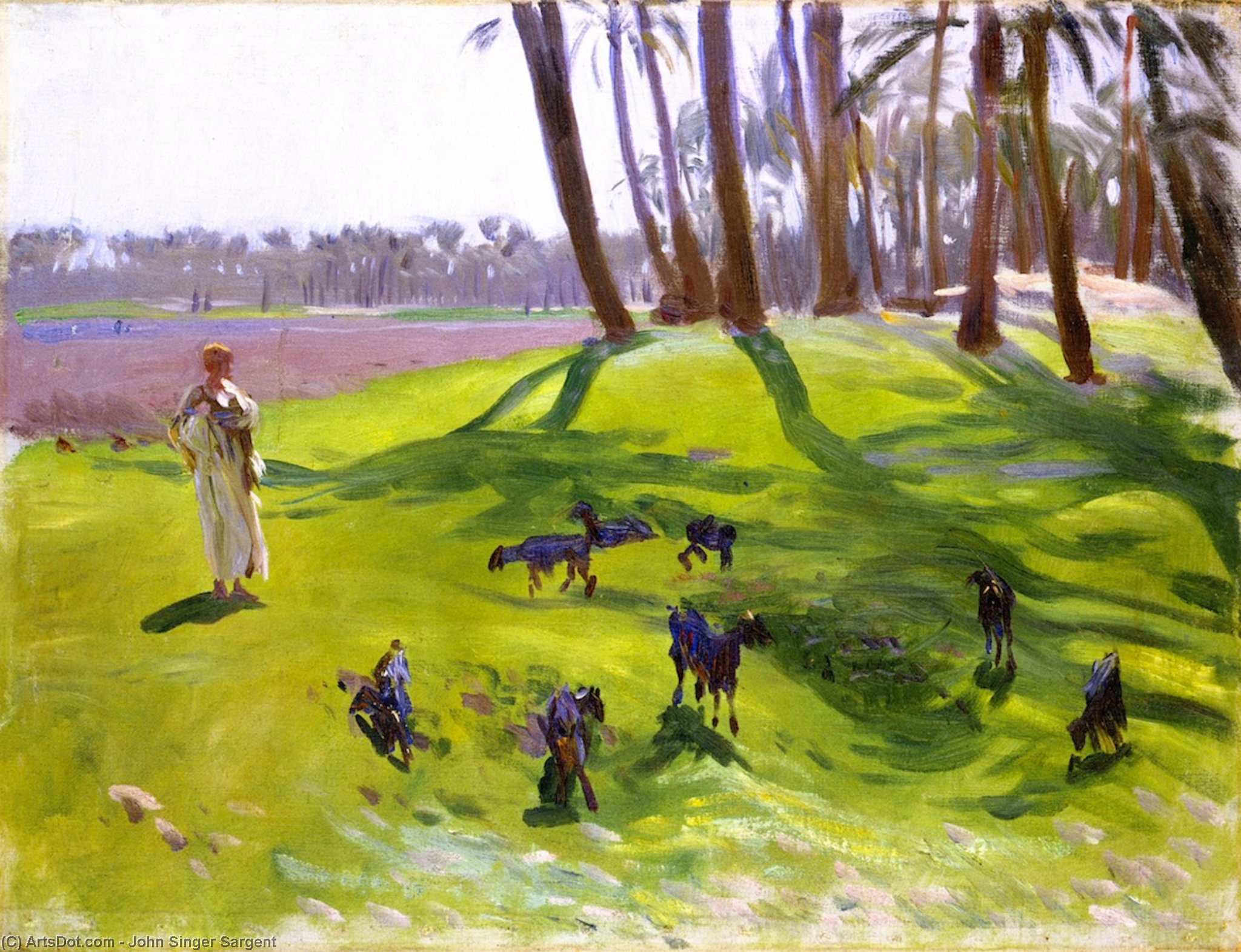 Wikioo.org - The Encyclopedia of Fine Arts - Painting, Artwork by John Singer Sargent - Landscape with Goatherd (also known as Woman Goatherd)