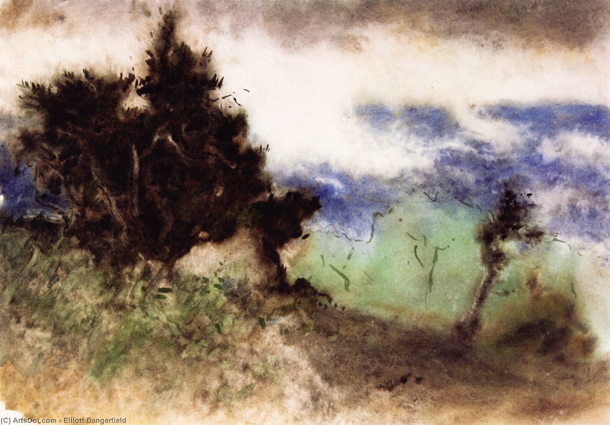 Wikioo.org - The Encyclopedia of Fine Arts - Painting, Artwork by Elliott Dangerfield - Landscape with Green Mountain