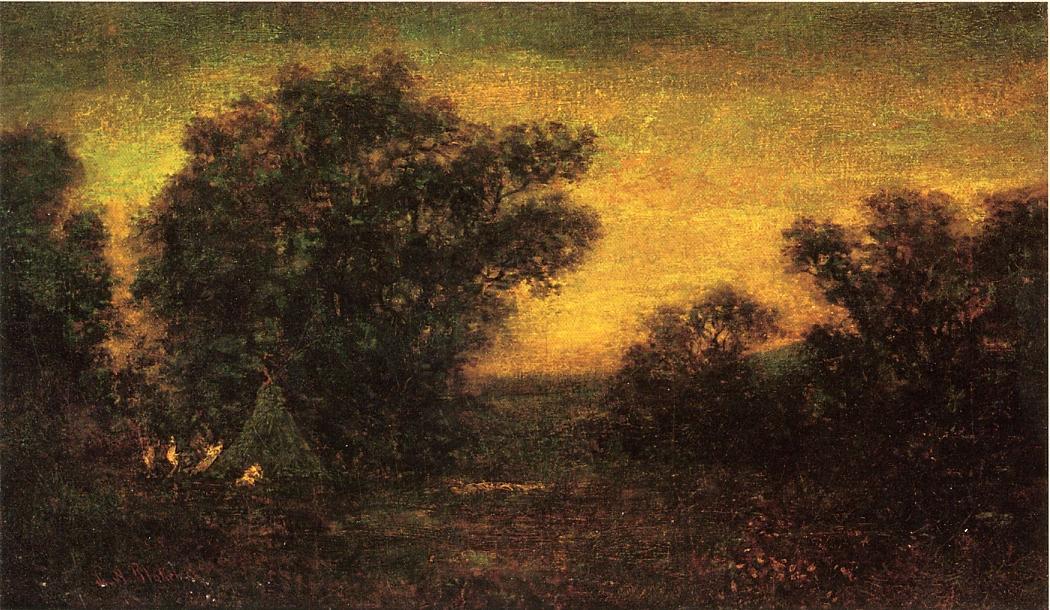 Wikioo.org - The Encyclopedia of Fine Arts - Painting, Artwork by Ralph Albert Blakelock - Landscape with Indian Encampment