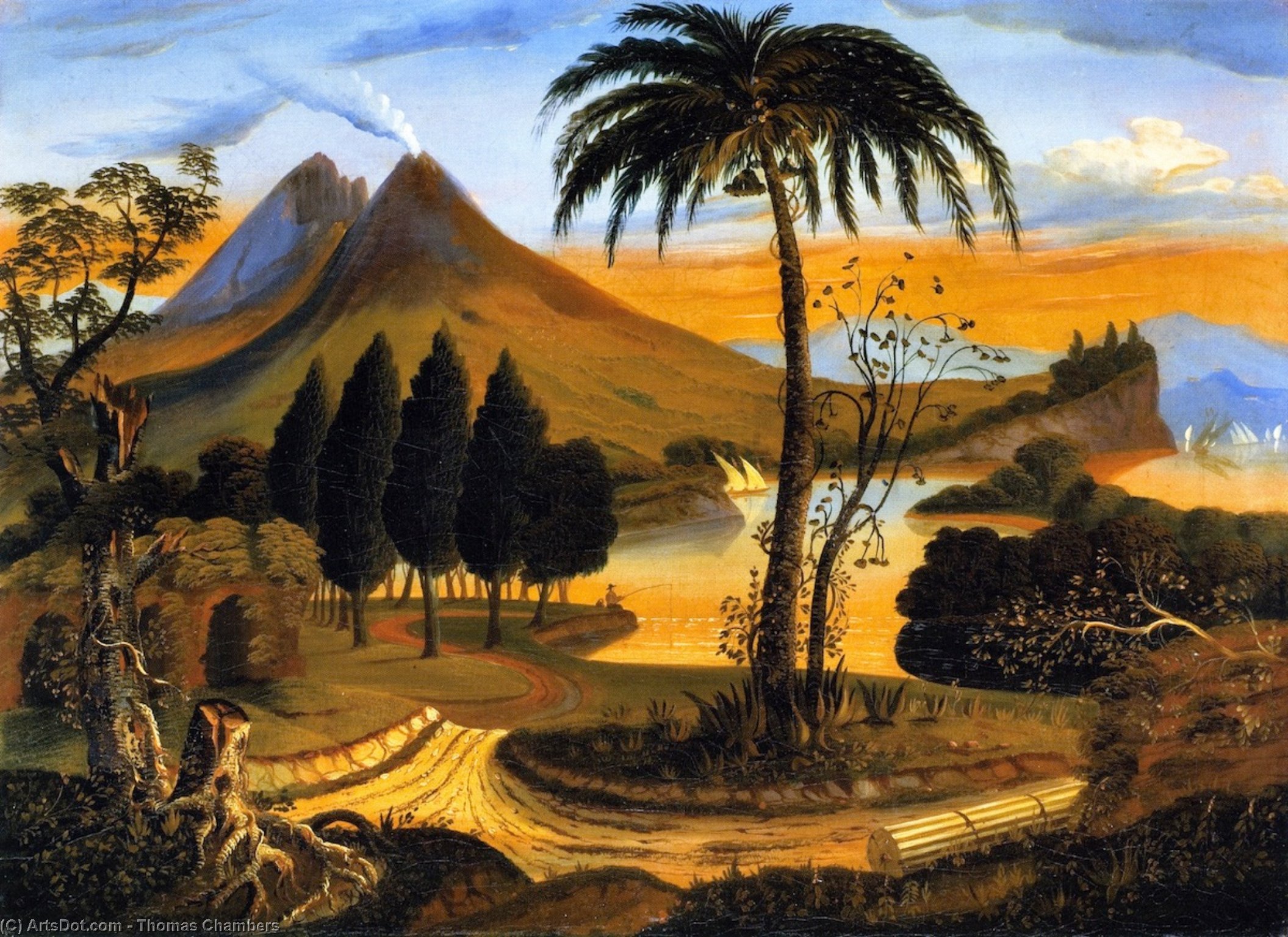 Wikioo.org - The Encyclopedia of Fine Arts - Painting, Artwork by Thomas Chambers - Landscape with Mount Vesuvius