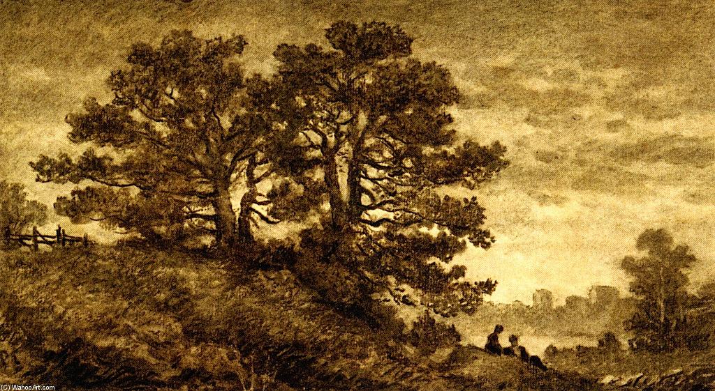 WikiOO.org - Enciklopedija dailės - Tapyba, meno kuriniai Christopher Pearse Cranch - Landscape with Oaks