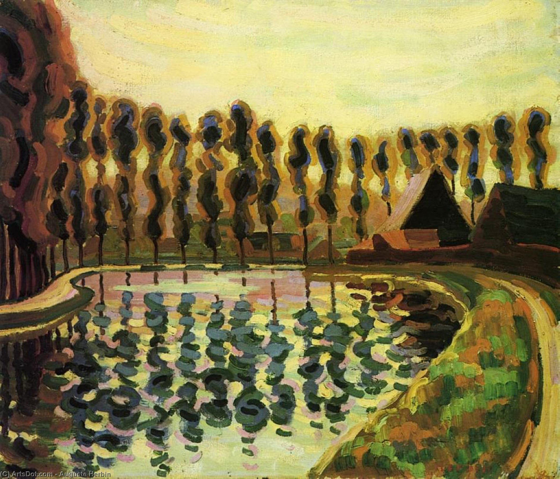 Wikioo.org - The Encyclopedia of Fine Arts - Painting, Artwork by Auguste Herbin - Landscape with Poplars