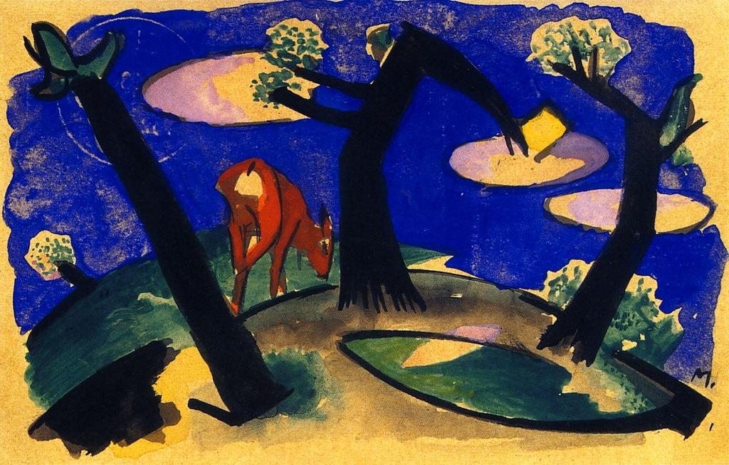 Wikioo.org - The Encyclopedia of Fine Arts - Painting, Artwork by Franz Marc - Landscape with Red Animal