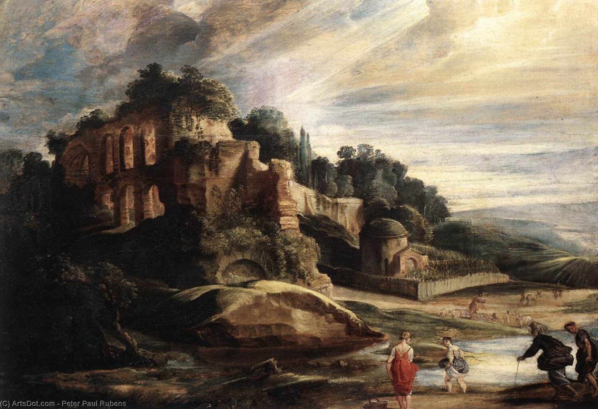 Wikioo.org - The Encyclopedia of Fine Arts - Painting, Artwork by Peter Paul Rubens - Landscape with the Ruins of Mount Palatine in Rome