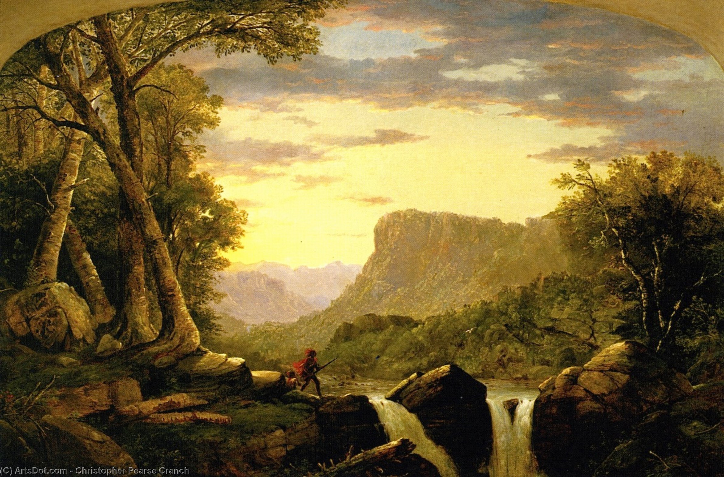 Wikioo.org - The Encyclopedia of Fine Arts - Painting, Artwork by Christopher Pearse Cranch - Landscape with Waterfall