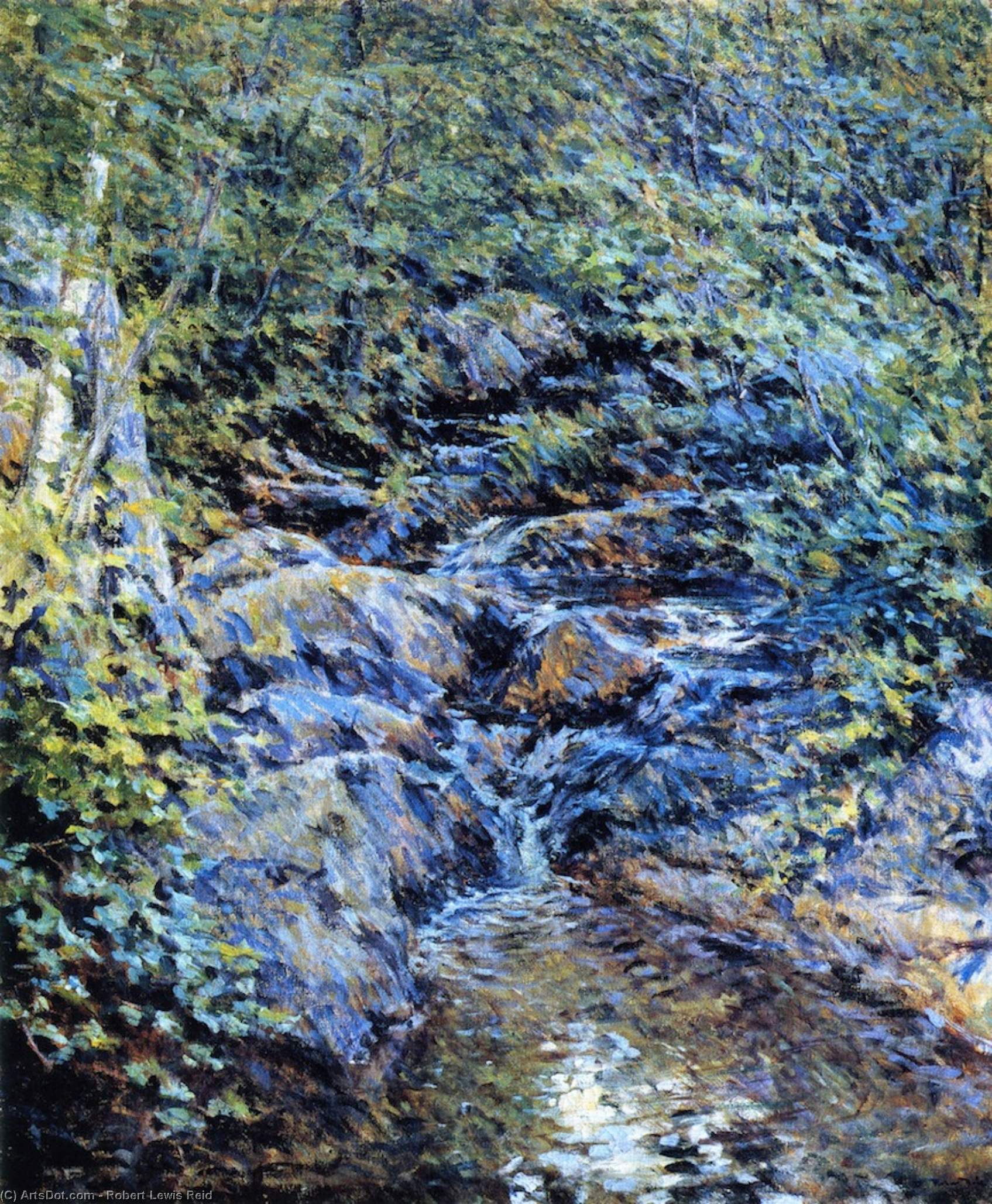Wikioo.org - The Encyclopedia of Fine Arts - Painting, Artwork by Robert Lewis Reid - Landscape with Waterfall