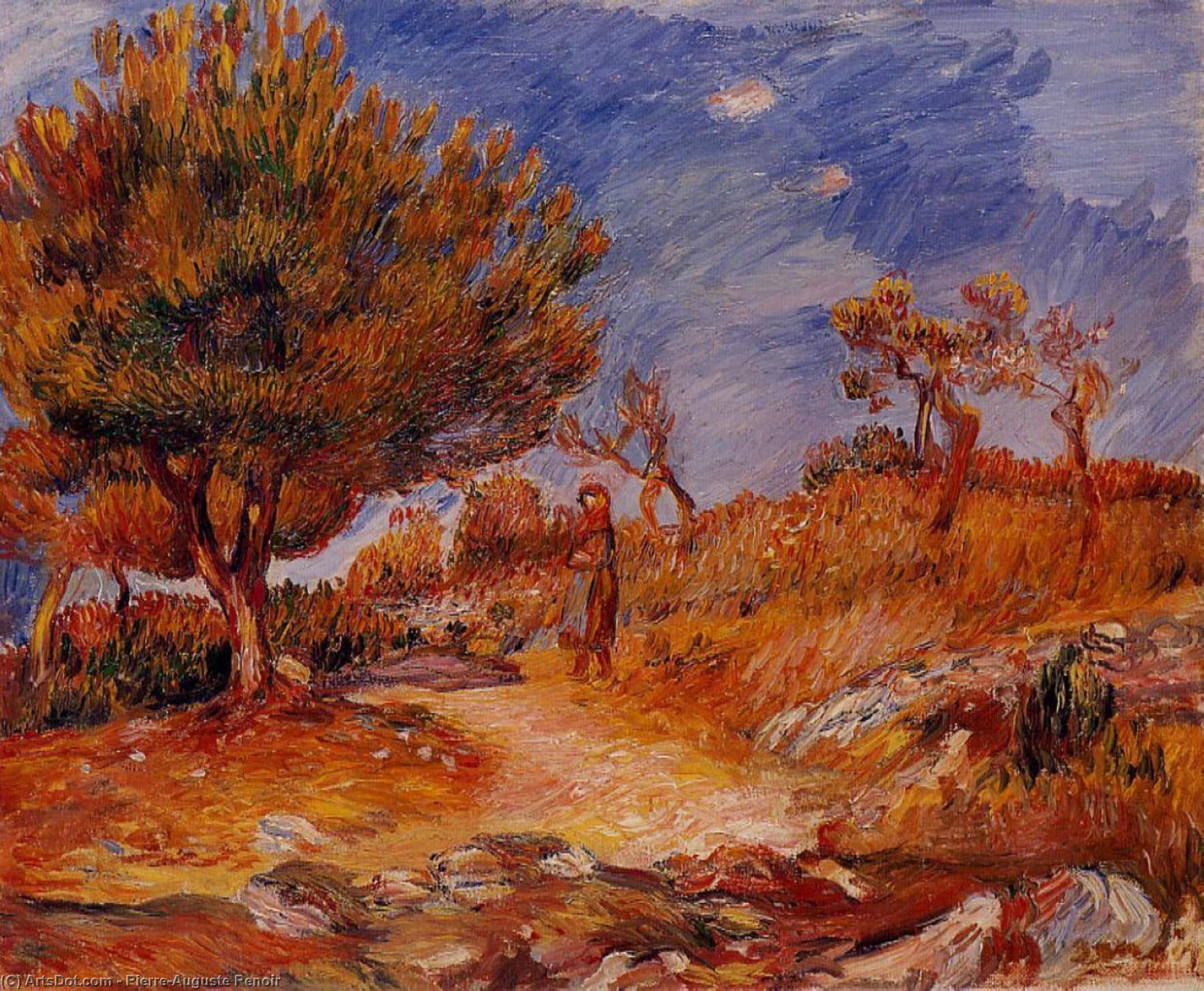 Wikioo.org – La Enciclopedia de las Bellas Artes - Pintura, Obras de arte de Pierre-Auguste Renoir - mujer paisaje bajo  Un  tronco