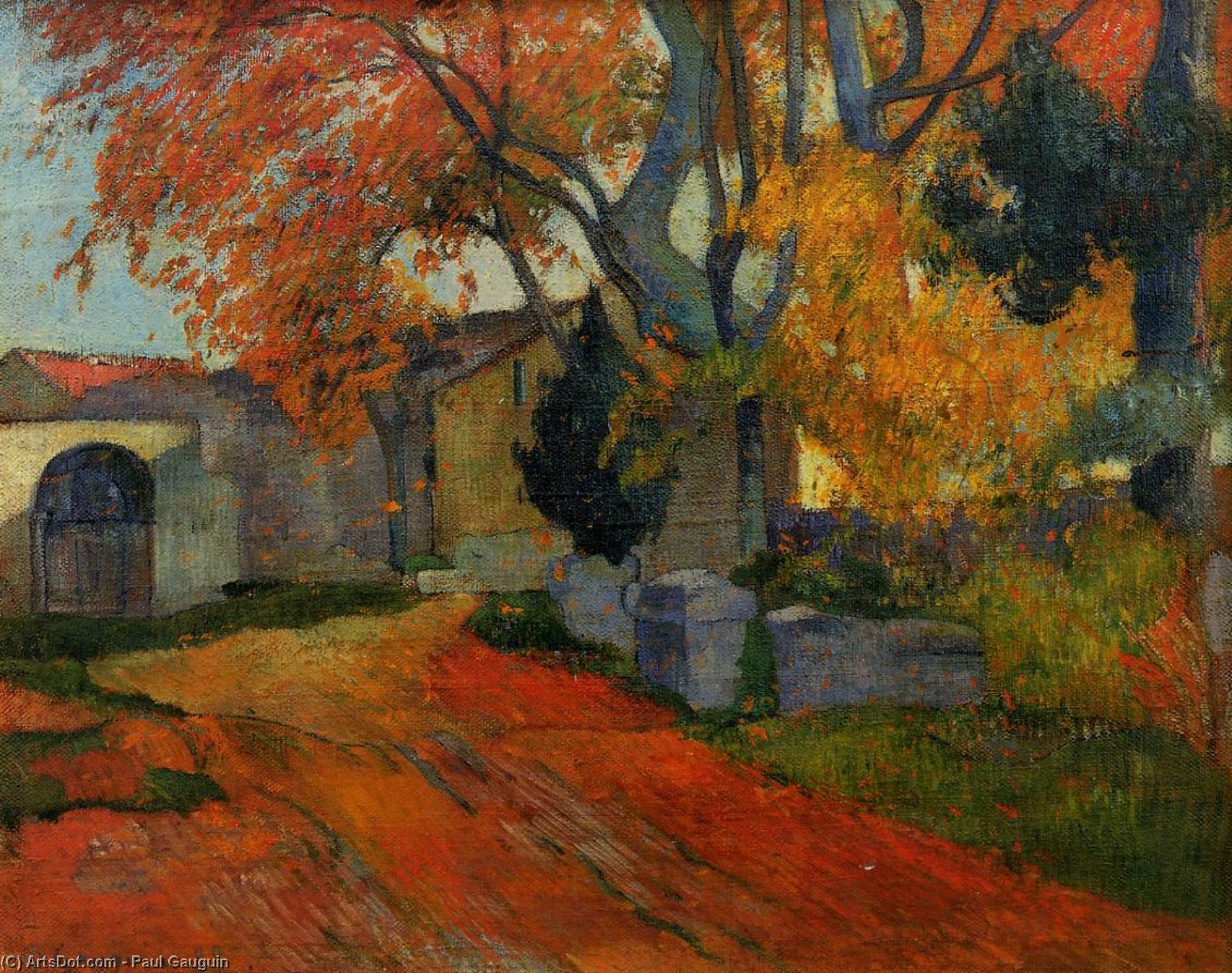 Wikioo.org - The Encyclopedia of Fine Arts - Painting, Artwork by Paul Gauguin - Lane at Alchamps, Arles (also known as Les Alychamps, Falling Leaves)