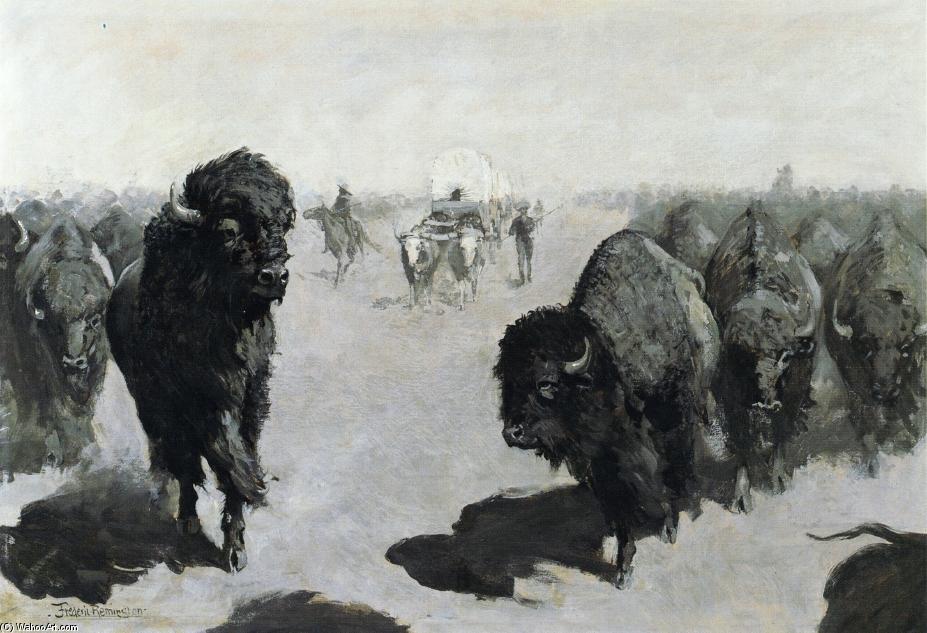 Wikioo.org - Encyklopedia Sztuk Pięknych - Malarstwo, Grafika Frederic Remington - Lane through the Buffalo Herd