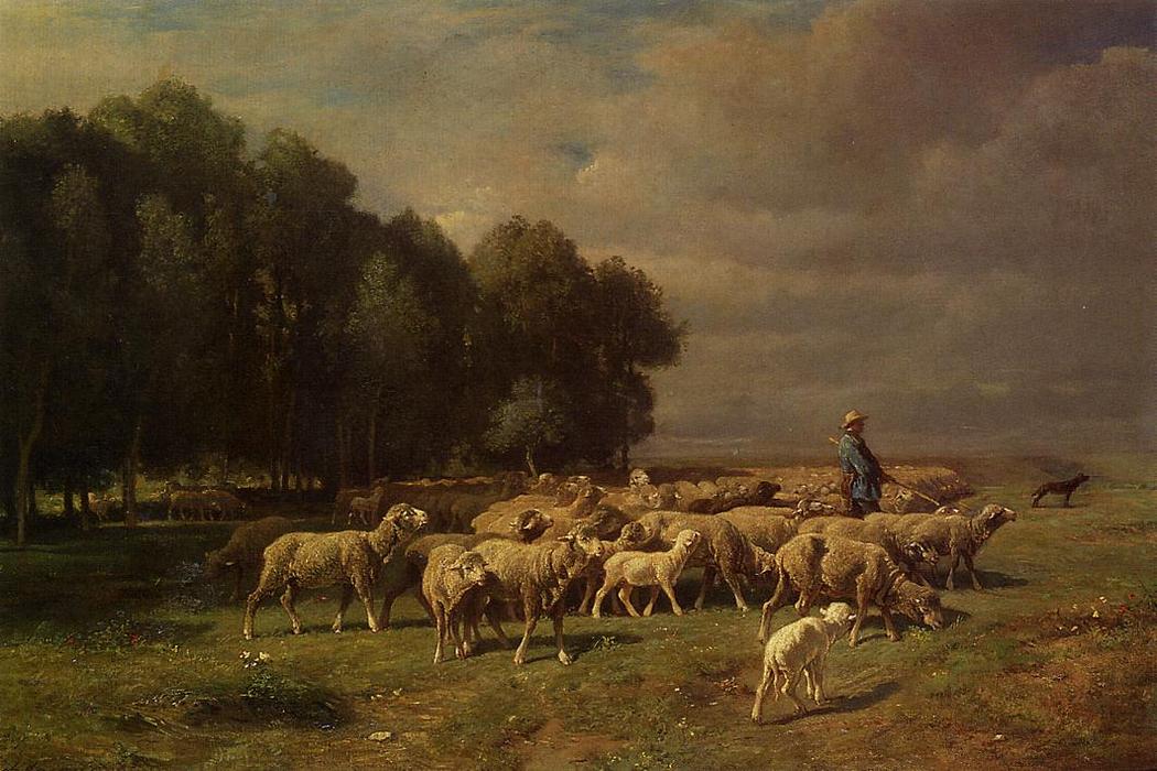 Wikioo.org - The Encyclopedia of Fine Arts - Painting, Artwork by Charles Émile Jacque - The Large Flock